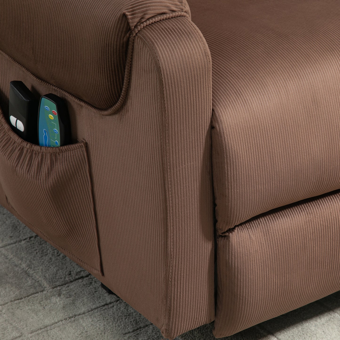 HOMCOM Fernsehsessel mit Aufstehhilfe Elektrisch, Massagesessel mit Liegefunktion und Wärmefunktion, Relaxsessel mit Fernbedienung und Seitentasche Verstellbar Polyester-Gewebe Braun