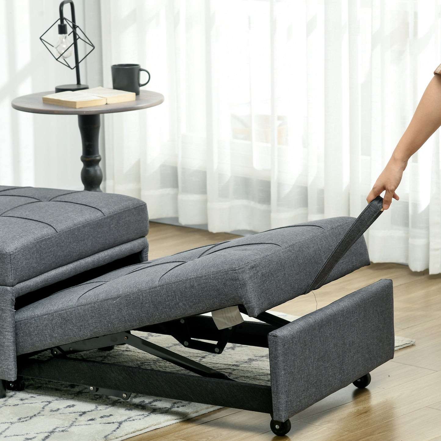 HOMCOM bequemer Liegesessel Schlafsessel 3-in-1 Sessel modern, bis 150 kg, Leinenoptik, inkl. Kissen, 65,5 x 104 x 81 cm, Dunkelgrau