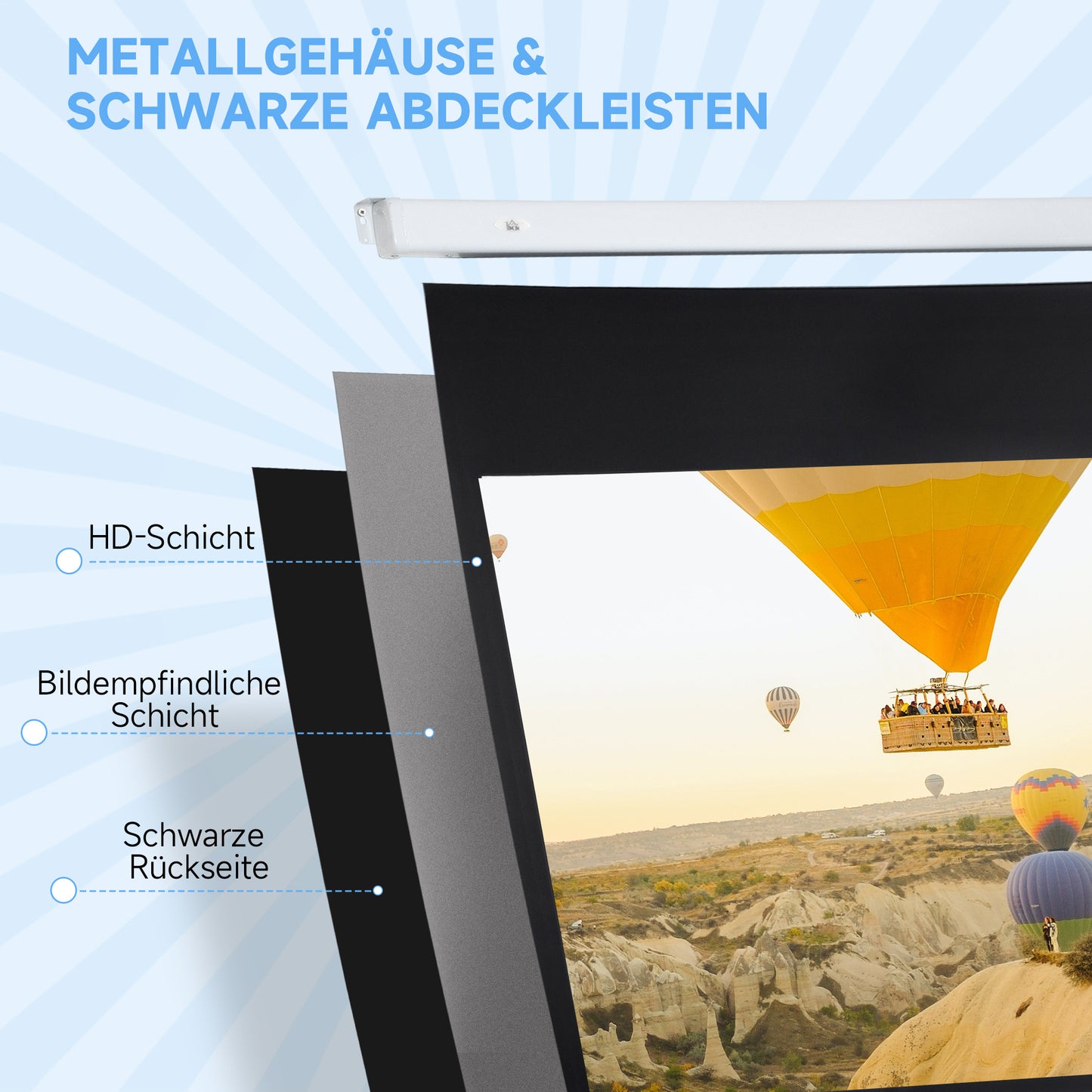 HOMCOM Beamer-Leinwand, Projektionsleinwand, 16:9, 84 Zoll, Fernbedienung, Motor