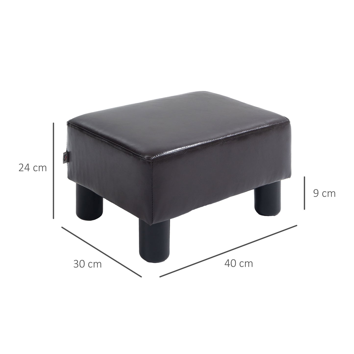 HOMCOM Hocker mit Stoffbezug in Kunstlederoptik, bis 110 kg, Kaffee, 40 x 30 x 24cm