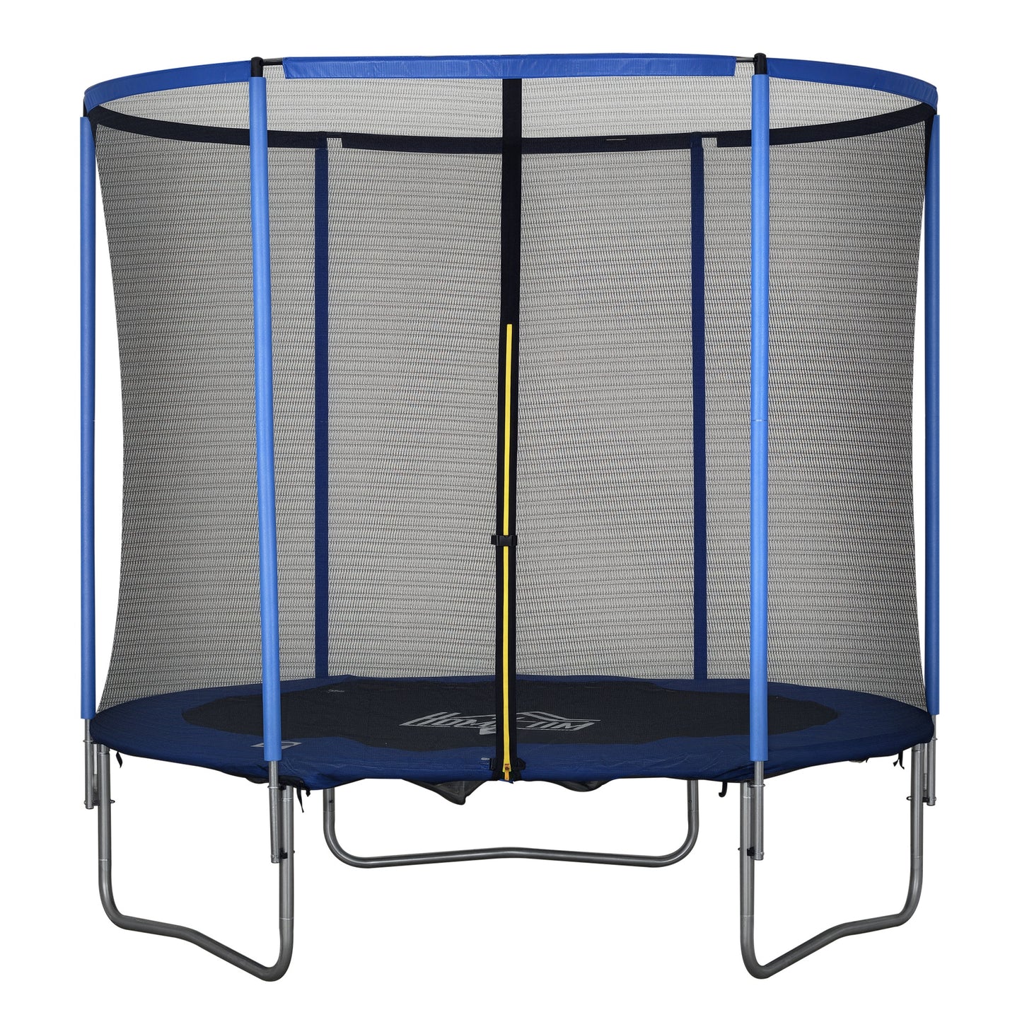 HOMCOM Trampolin mit Sicherheitsnetz Gartentrampolin für Innen- und Außenbereich Fitnesstrampolin für Jugendliche und Erwachsene Stahl Blau+Schwarz bis 113,6 kg Ø244 x 240H cm