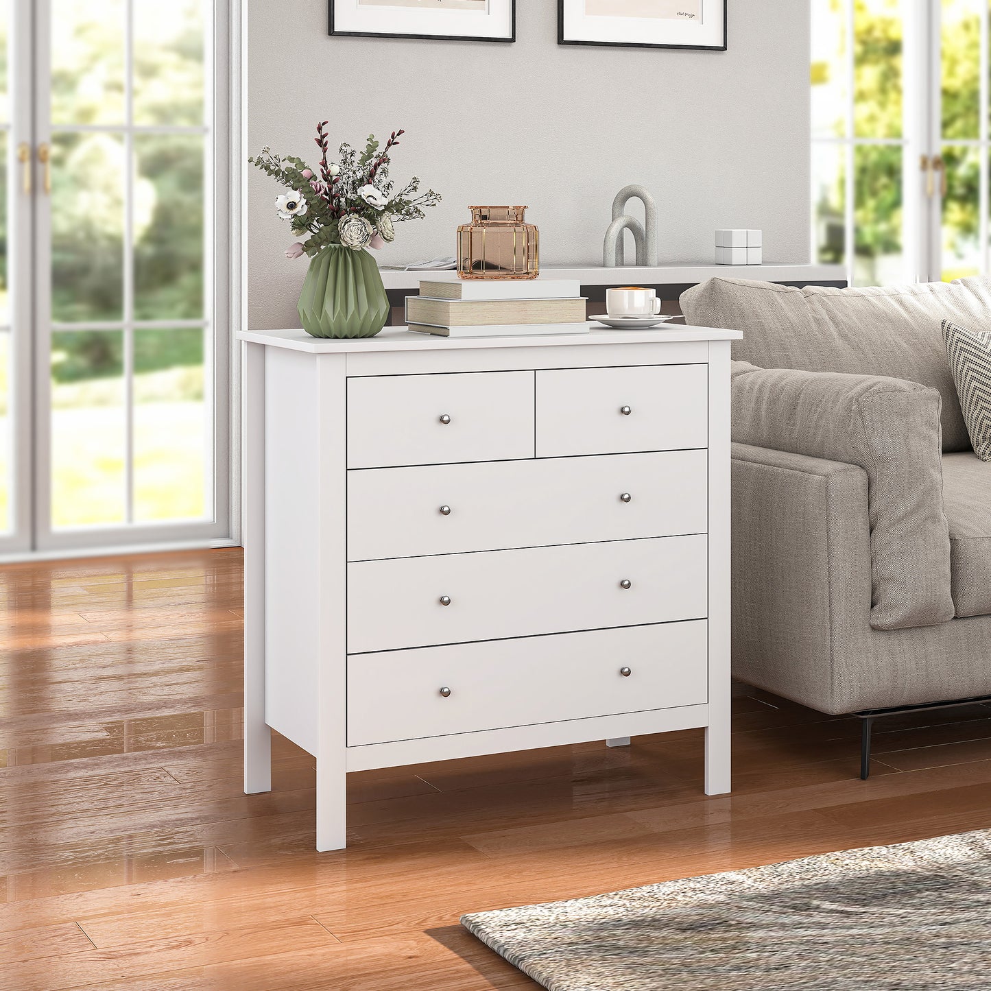 HOMCOM Kommode, Sideboard, leises Öffnen/Schließen, Kippschutz, 79 x 39,5 x 80,5 cm, Weiß