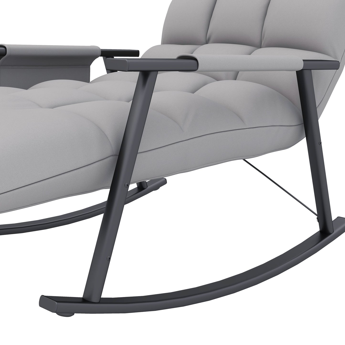 HOMCOM Schaukelstuhl, verstellbare Rückenlehne & Fußstütze, Seitentasche, Mikrofaserbezug, Metallrahmen, Grau