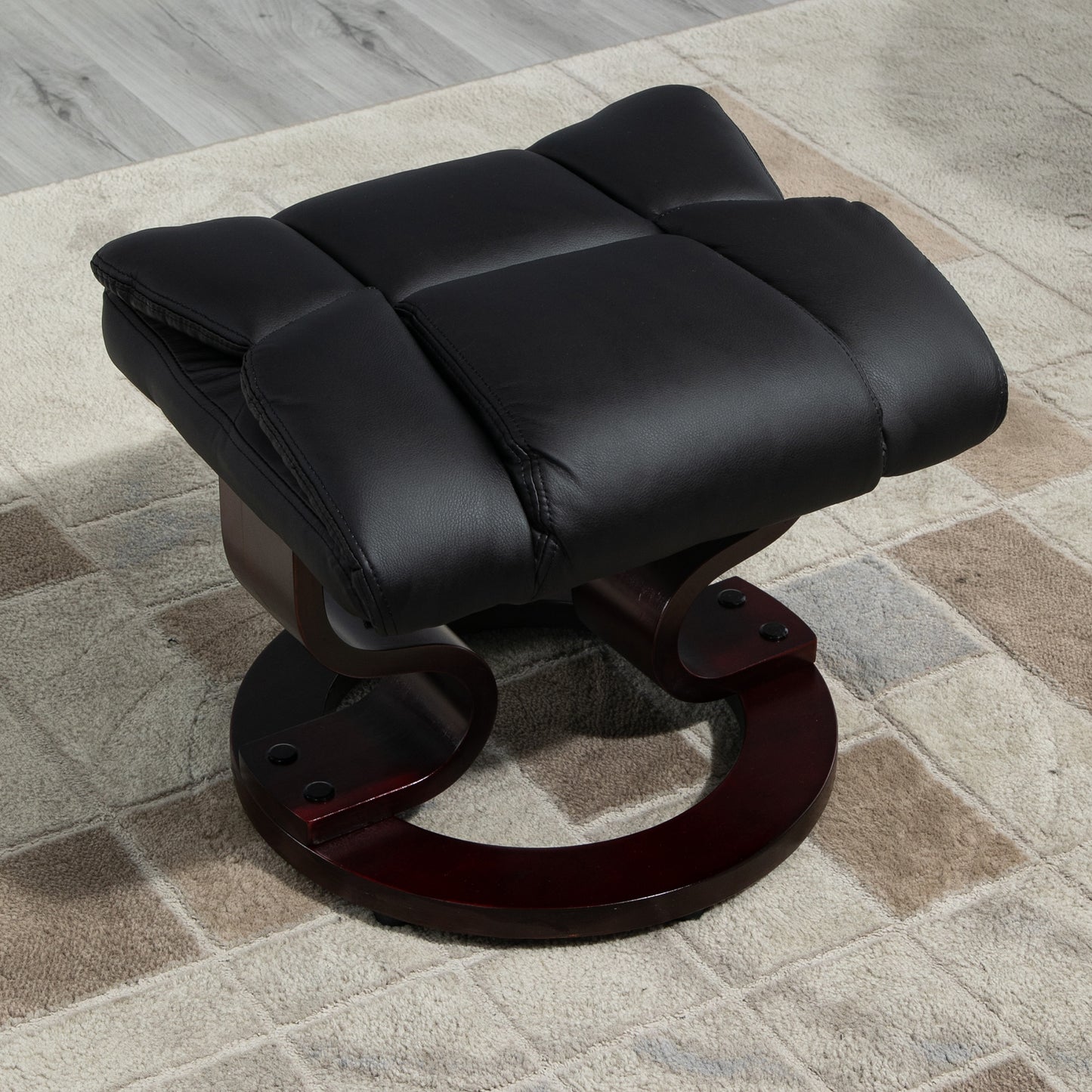 HOMCOM Relaxsessel mit Hocker, Liegefunktion, drehbar, bis 160 kg, Kunstleder, Metallrahmen, schwarz, 80 x 79 x 100 cm
