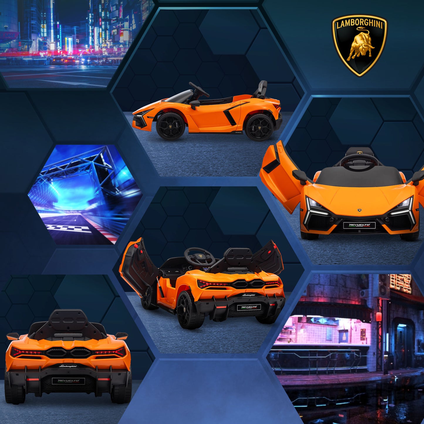 AIYAPLAY Elektroauto für Kinder von 3-5 Jahren, sanfter Antrieb, fernsteuerbar, mit Hupe, Kunststoff und Metall, Orange