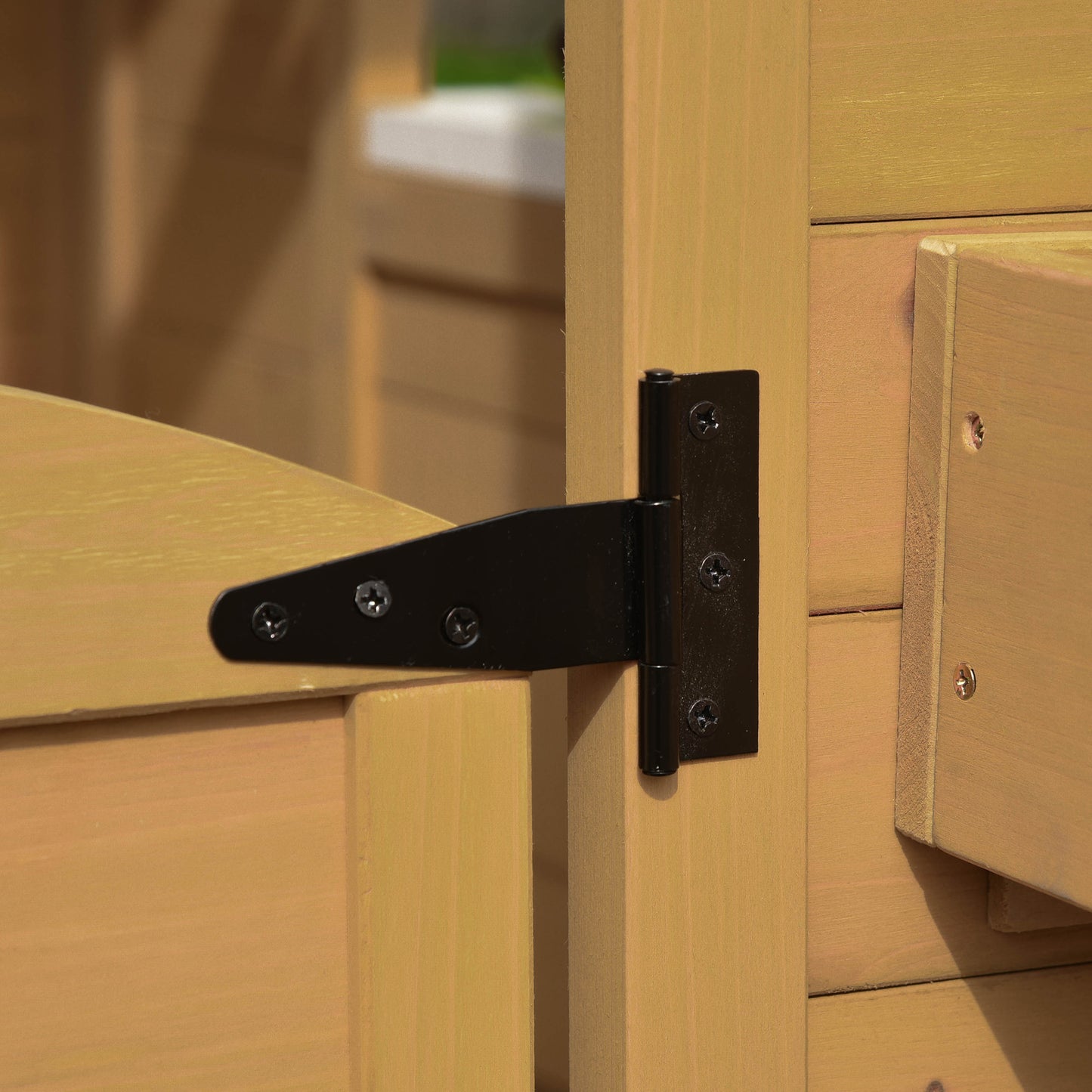 Outsunny Kinderspielhaus aus Holz Spielhaus Outdoor mit Tür, Fenster und Pflanzkasten Briefkasten Bank für Kinder 3-6 Jahre