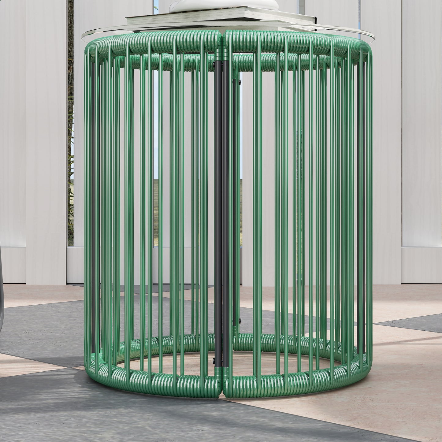 Outsunny 3-teiliges Outdoor-Möbelset, 1 Tisch, 2 Stühle, Glastischplatte, Kunststoff-Rattan um Stahlrahmen, weiche Kissen, Grün