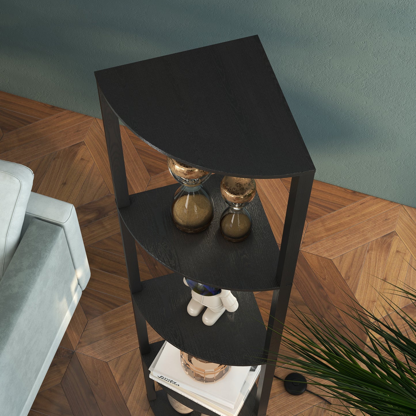 HOMCOM LED Standleuchte, Eckregal, dimmbar, 4 Ablagen, warmweißes Licht, 41x30x164cm, Schwarz