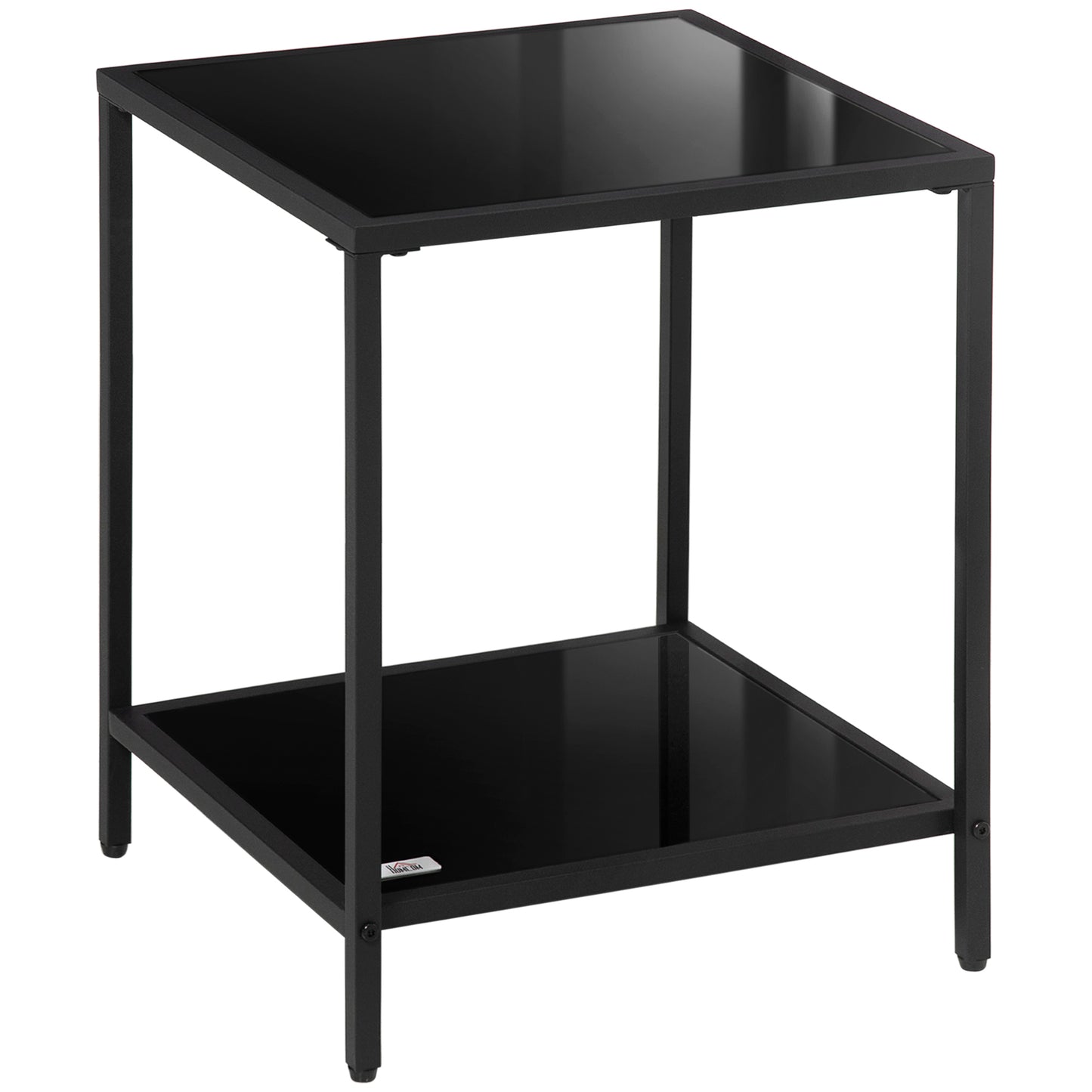 HOMCOM Beistelltisch mit gehärteten Glasplatten, 2 Ebenen, klassisches Design mit Metallstruktur, Schwarz