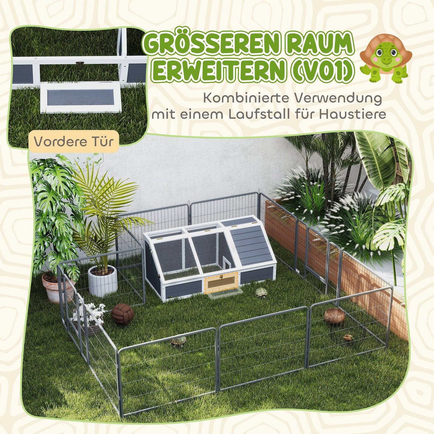 PawHut Schildkrötenbox, Outdoor Schildkrötengehege, bodenloses Design, leicht zu öffnen, Schildkrötenhaus, Hellgrau