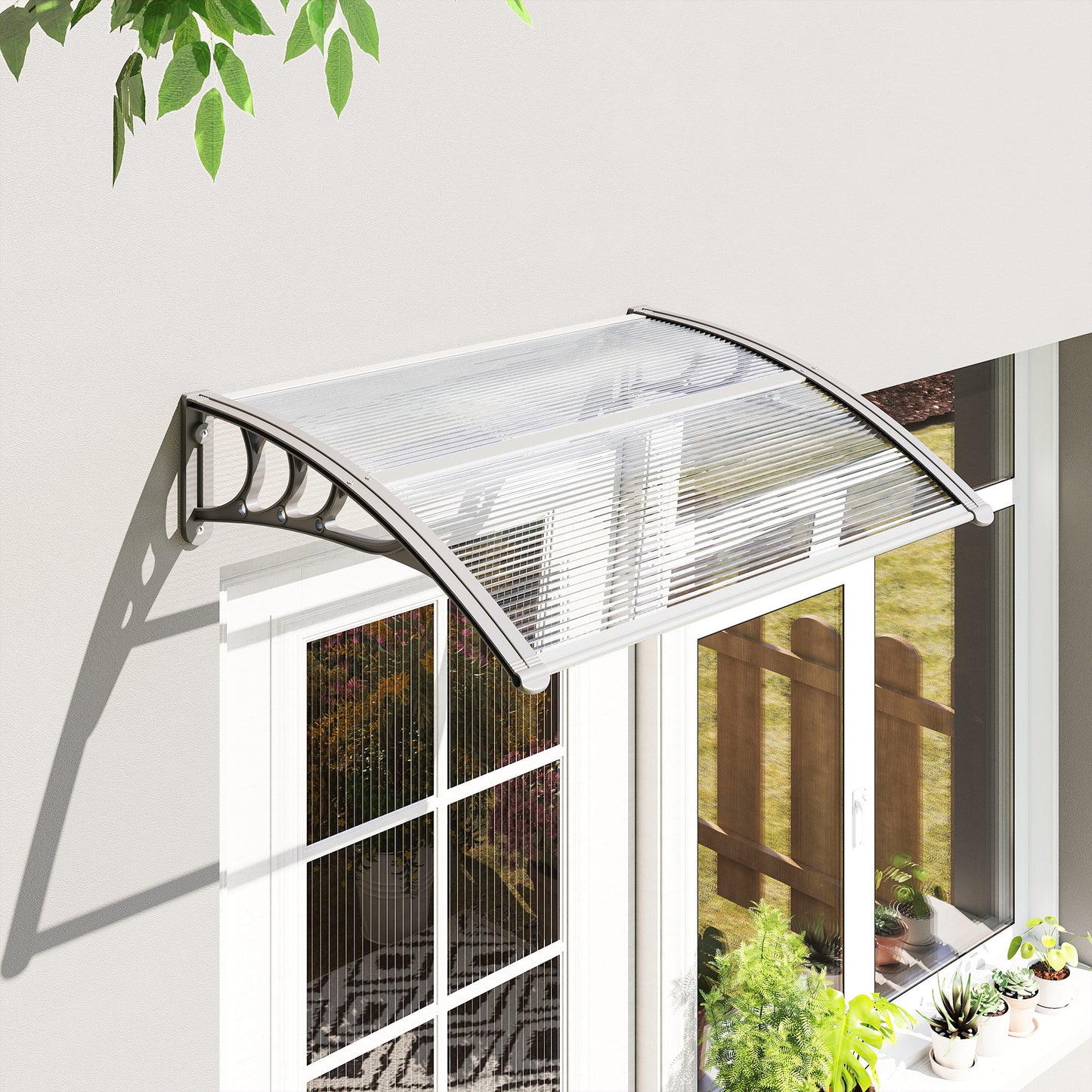 Outsunny Vordach, Haustürvordach, Überdachung für Eingänge und Fenster, 100L x 75B x 23H cm, Silber
