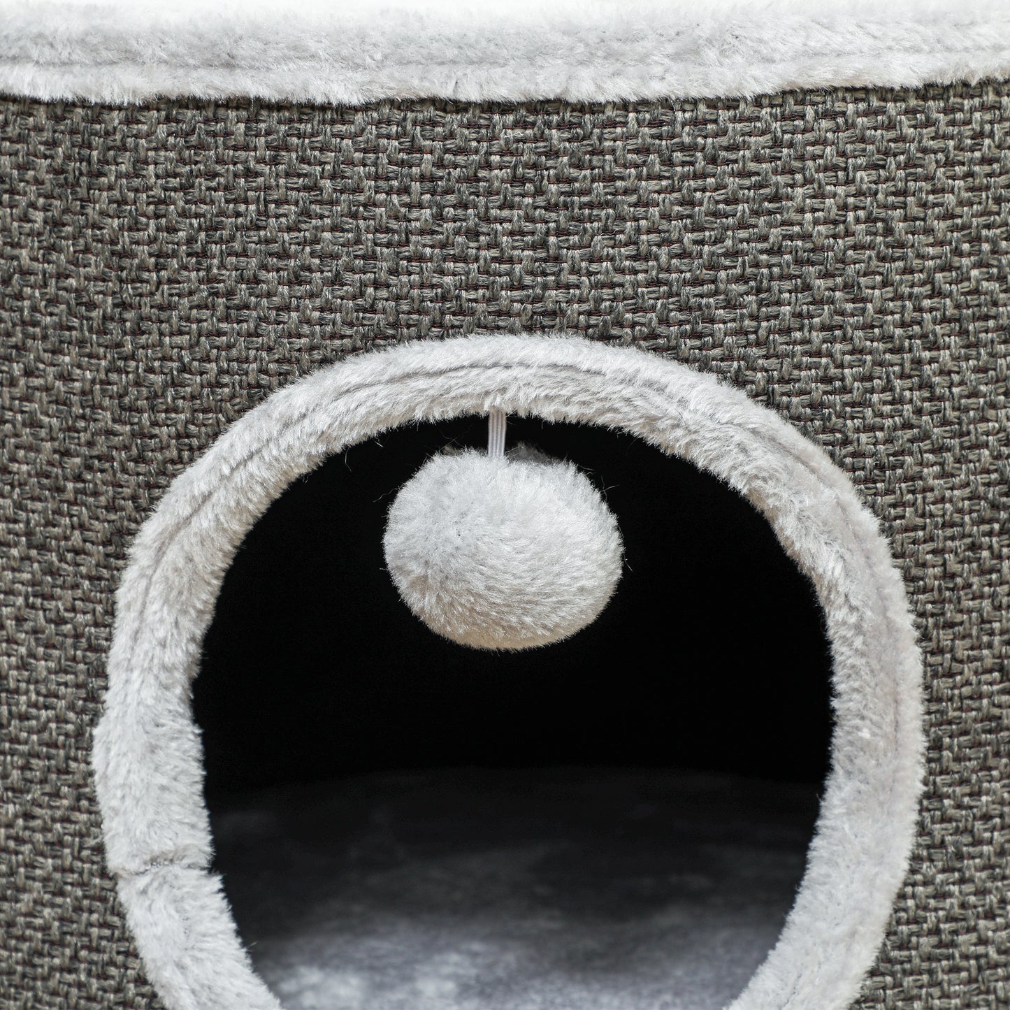 PawHut Katzenhöhle, 2 Etagen, Katzenhaus, Plüsch, Kissen, Sisal-Kratzbrett, Φ40 x 30H cm, Dunkelgrau