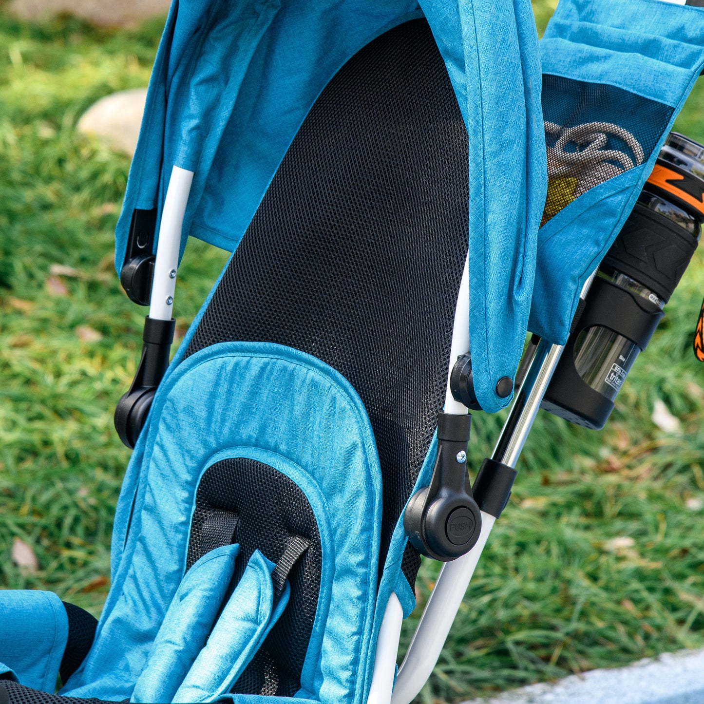 HOMCOM Kinder-Dreirad, Kinderfahrrad, Rückenkorb, Becherhalter, Sonnendach, Metall, Blau