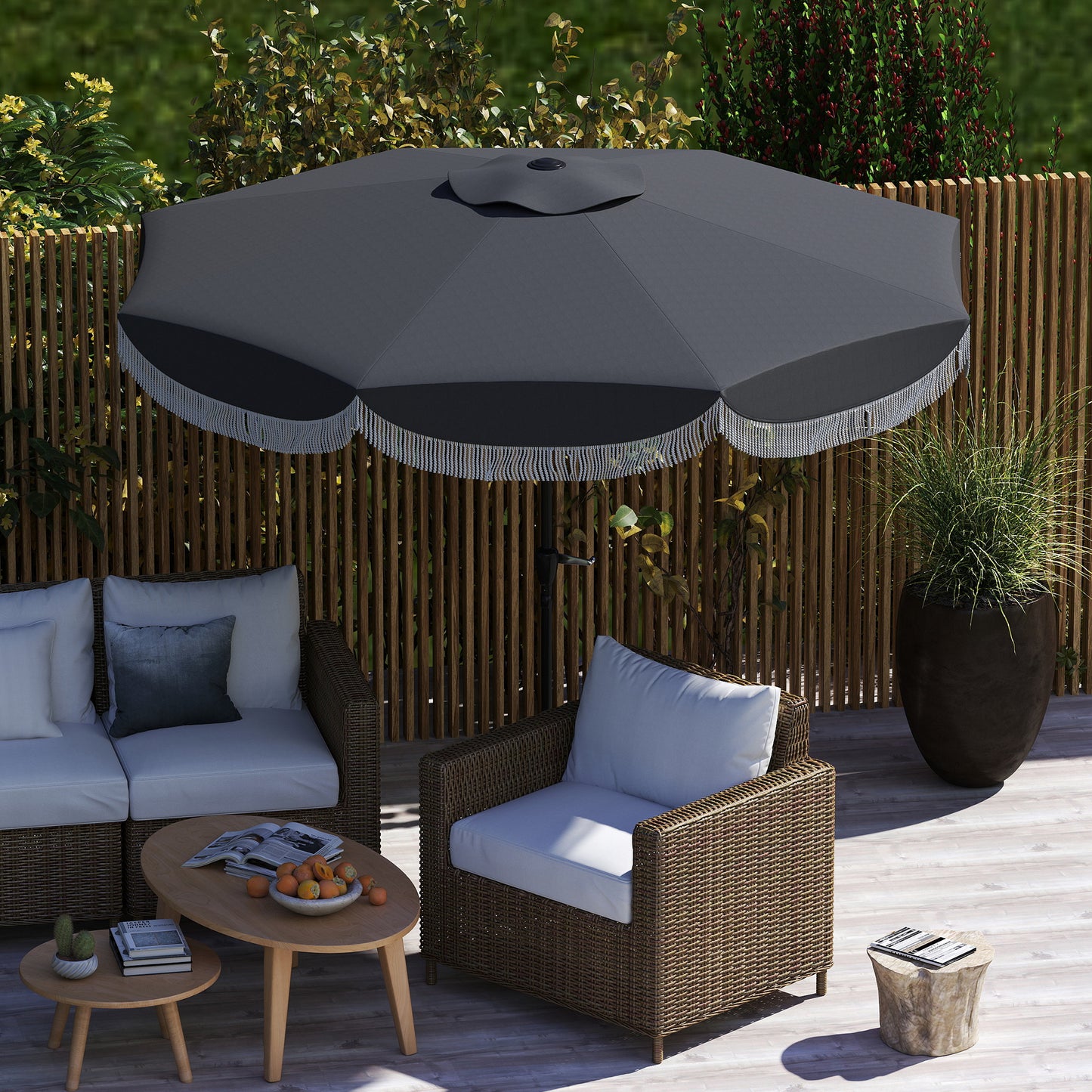 Outsunny Sonnenschirm Ø269 cm, UV Schutz Sonnenschirm achteckig Balkonschirm Sonnenschutz für Garten, Dunkelgrau