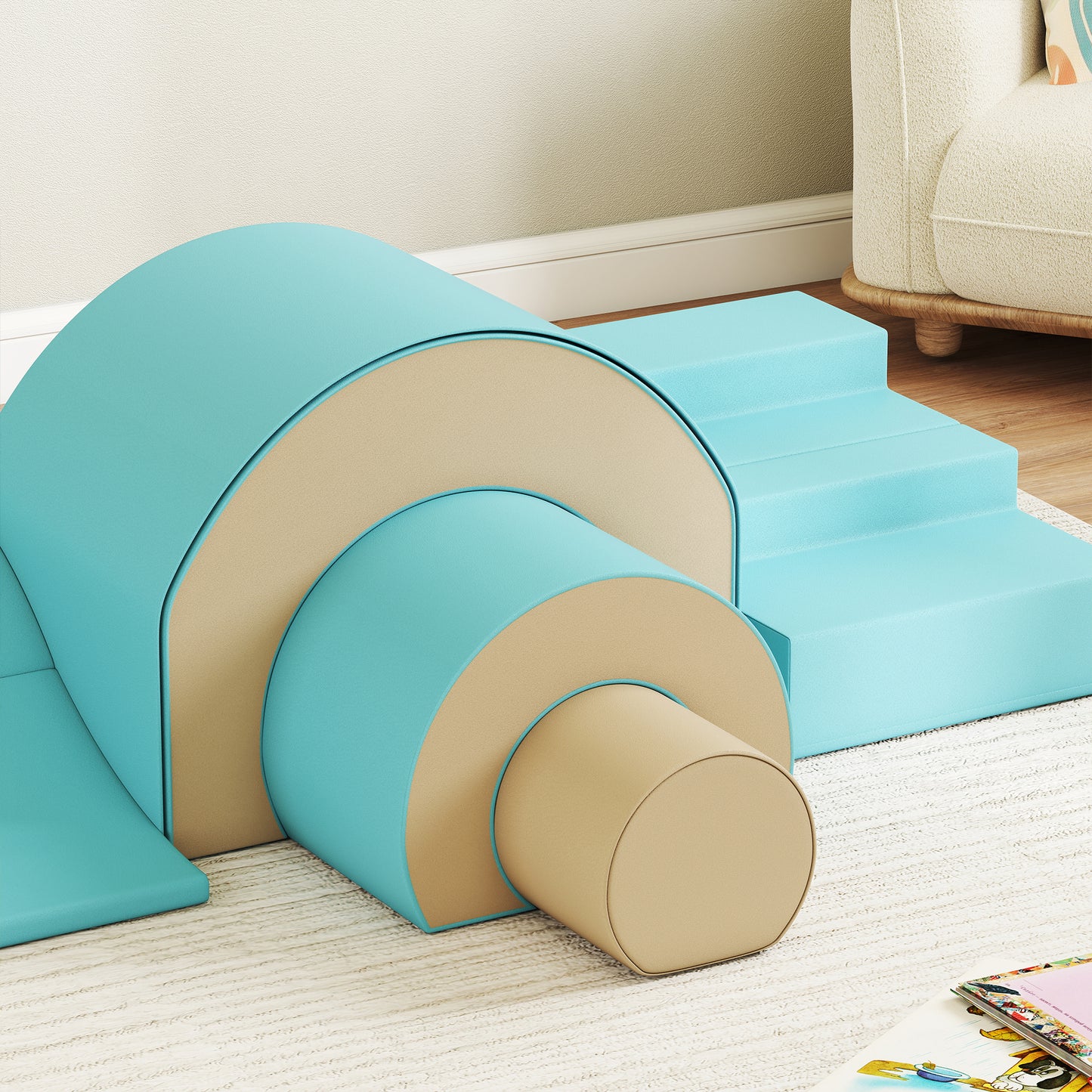 AIYAPLAY 5-teiliges Softbaustein-Set für Babys & Kleinkinder, Schaumstoff, Kunstleder, 5 kreative Formen, Indoor-Set zum Klettern, Krabbeln, Spielen, Grün