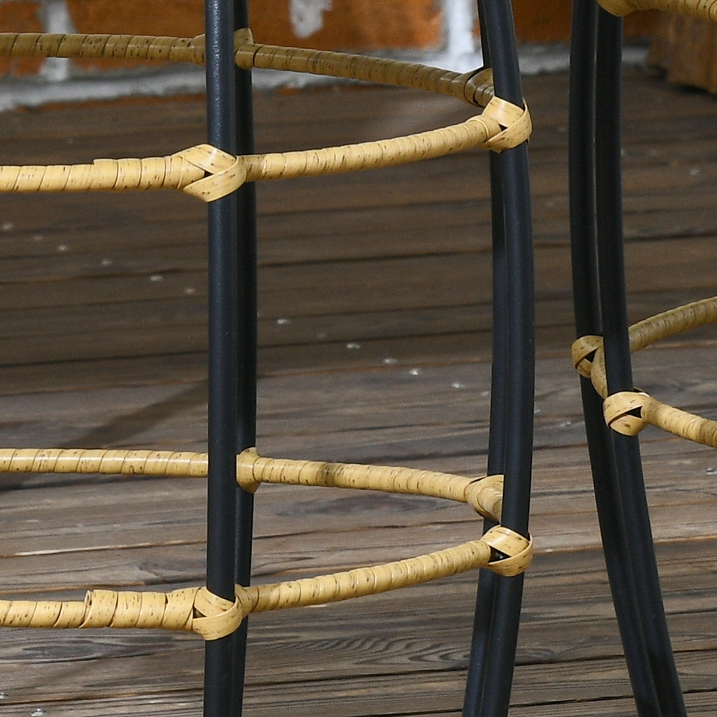 Outsunny 2er-Set Gartentische Balkontische, Boho-Stil, wetterbeständig, Schwarz + Khaki