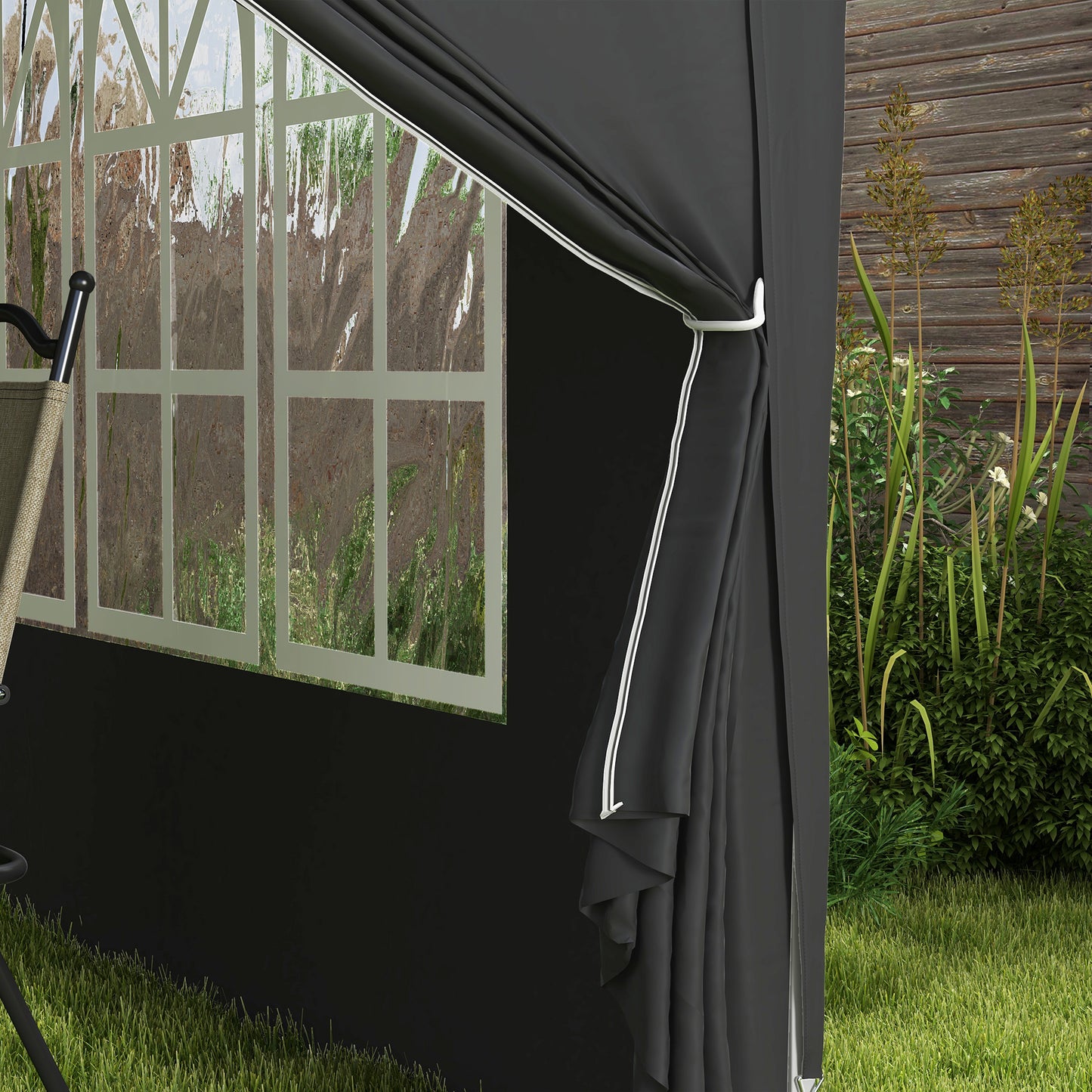 Outsunny 3 x 3 m Pavillon mit 4 Seitenwänden, Fenster, Festzelt mit UV-Schutz, Gartenzelt inkl. Tragetasche, Stahl, Schwarz