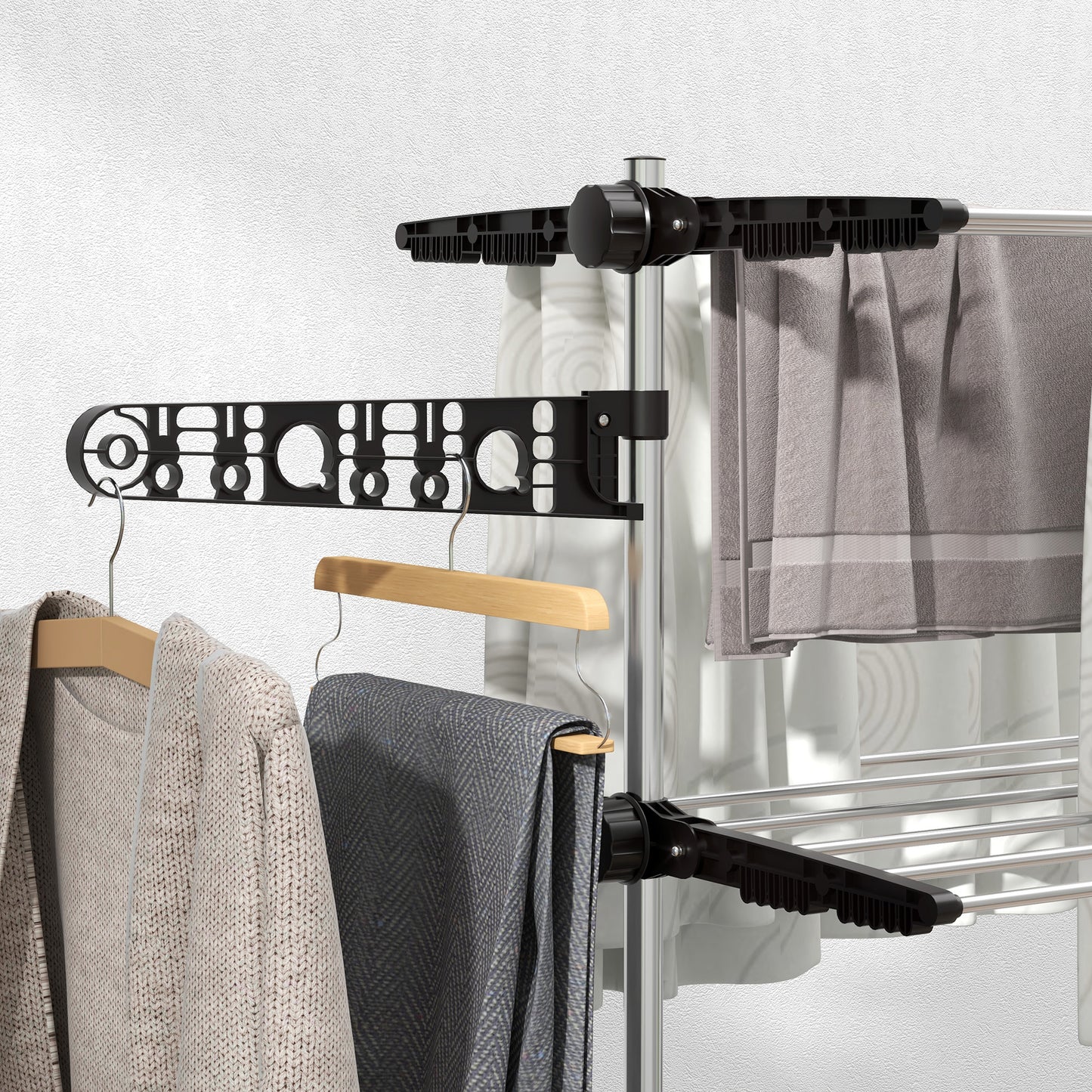 HOMCOM Wäschenständer Wäschetrockner 5 Ebenen, klappbar, One-Klick-System, 142 cm x 55 cm x1 72 cm, Schwarz + Silber
