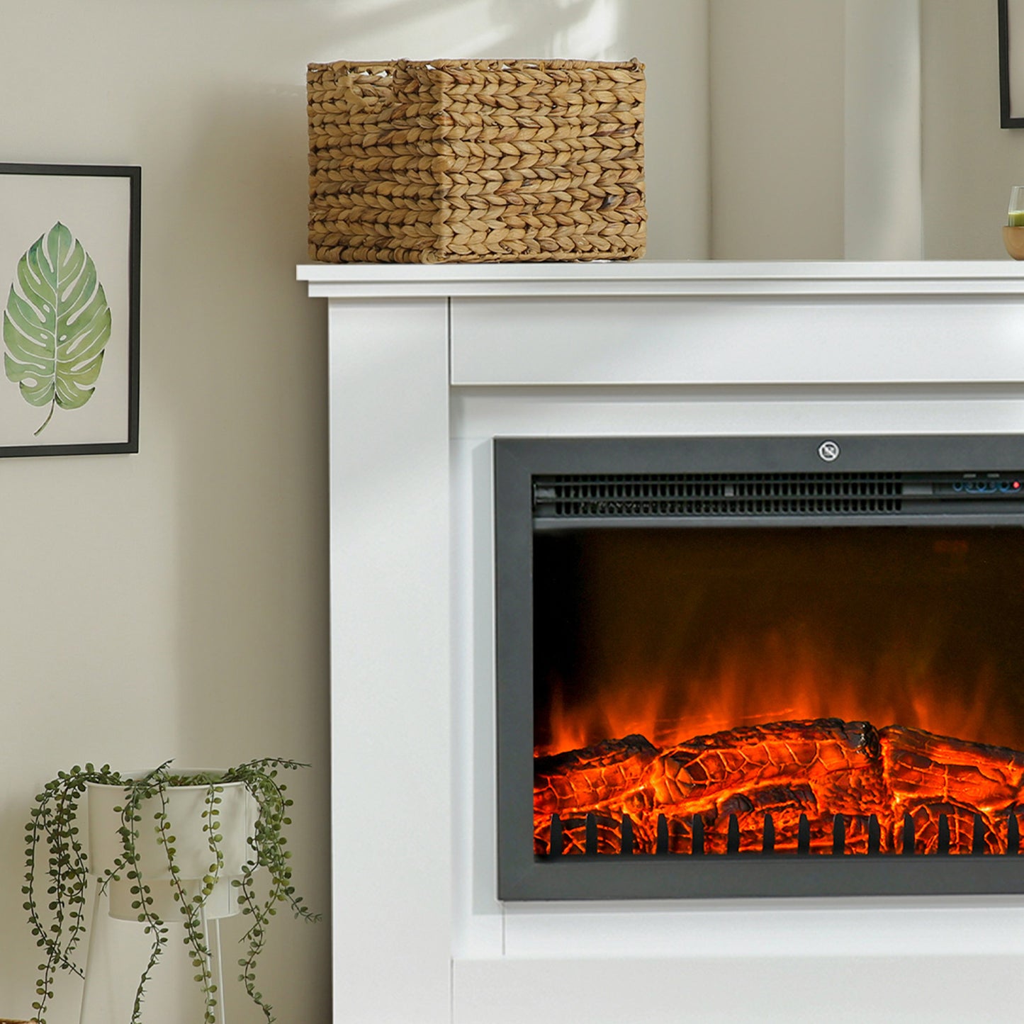 HOMCOM Elektrischer Kamin, 3D LED-Flammen, Fernbedienung, Timer, MDF, Weiß