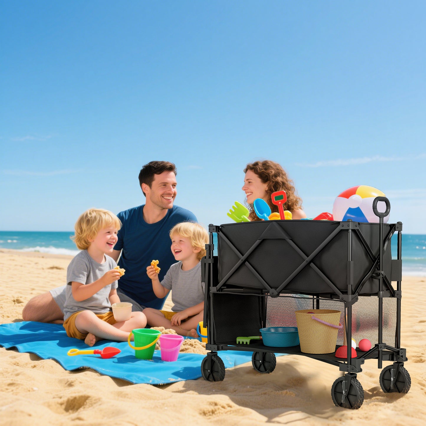 Outsunny Gartenwagen 200 kg belast zweistufige Transportwagen mit herausnehmbare Plane 369,5 Liter Schwarz