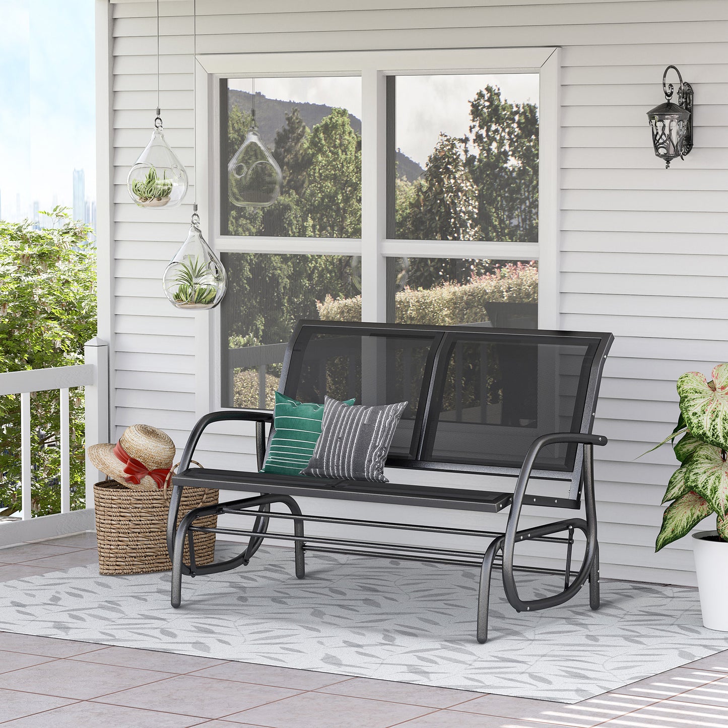 Outsunny -Sitzer Schaukelstuhl Gartenbank mit Schaukelmechanismus bis 200 kg belastbar 120 x 70 x 85 cm Schwarz