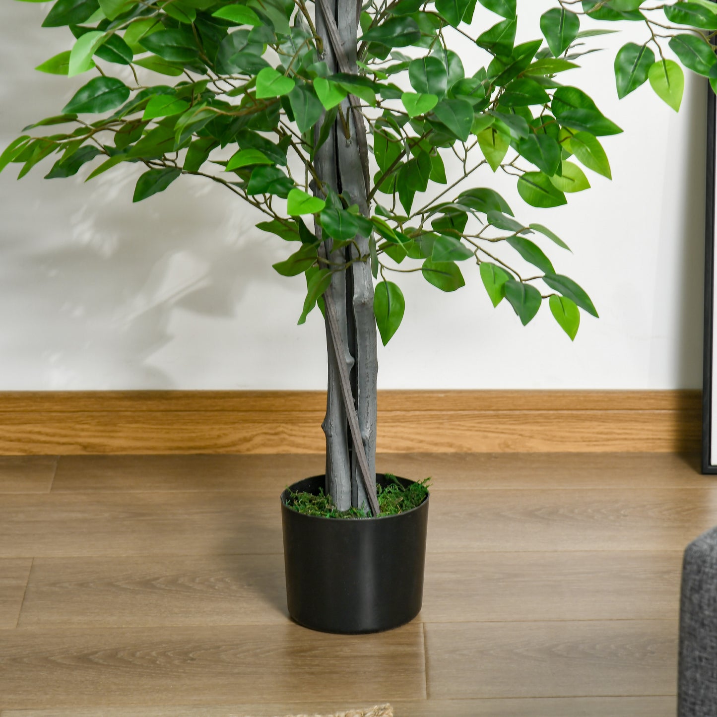 HOMCOM Künstlicher Baum، Ficus-Kunstpflanze، واقعي Aussehen، Zementtopf، 135 سم، pflegeleicht، Kunststoff، Grün