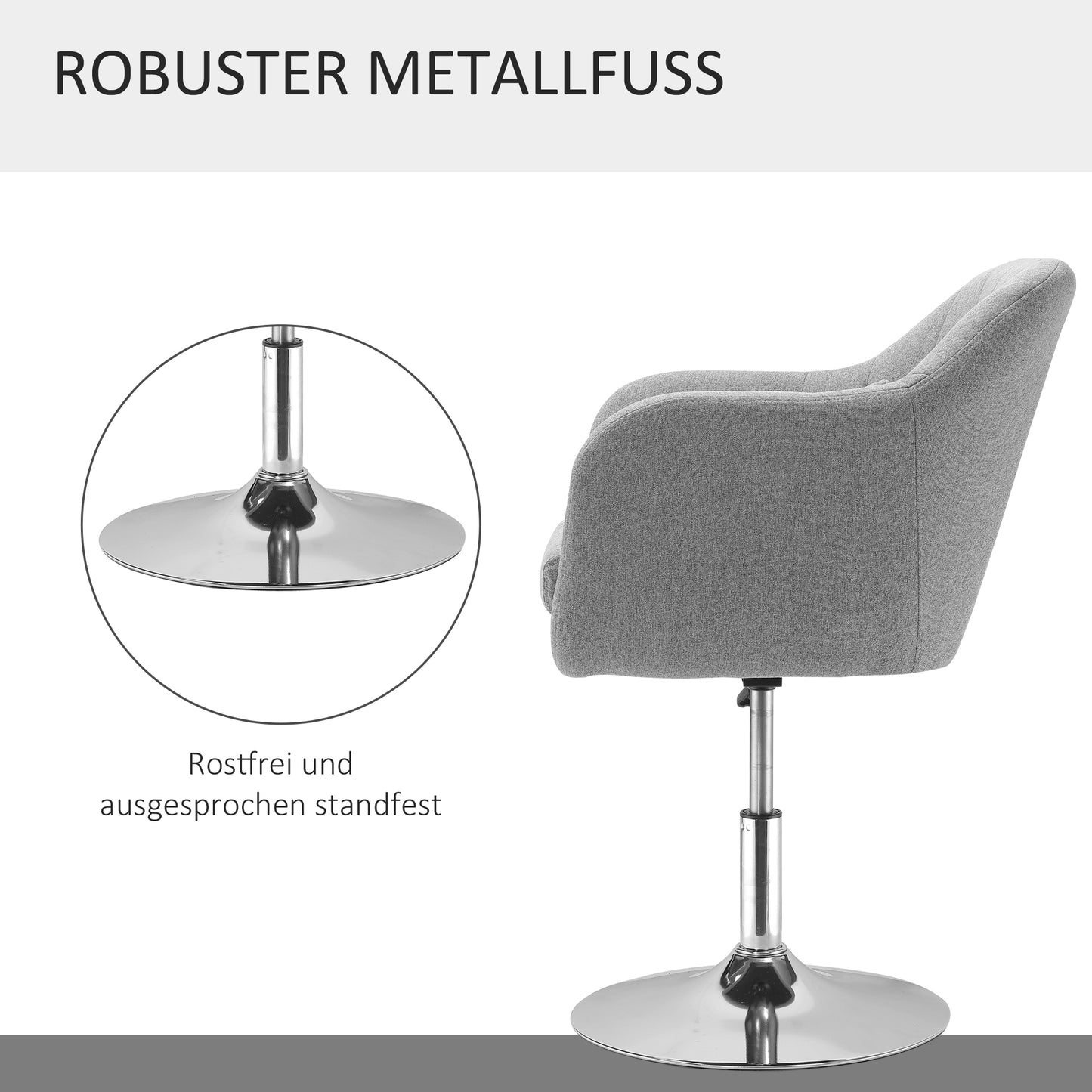 HOMCOM Arbeitshocker Drehhocker bis 136 kg, höhenverstellbar, leinenartiges Polyester, Stahl, Grau, 60 x 60 x 79-91 cm