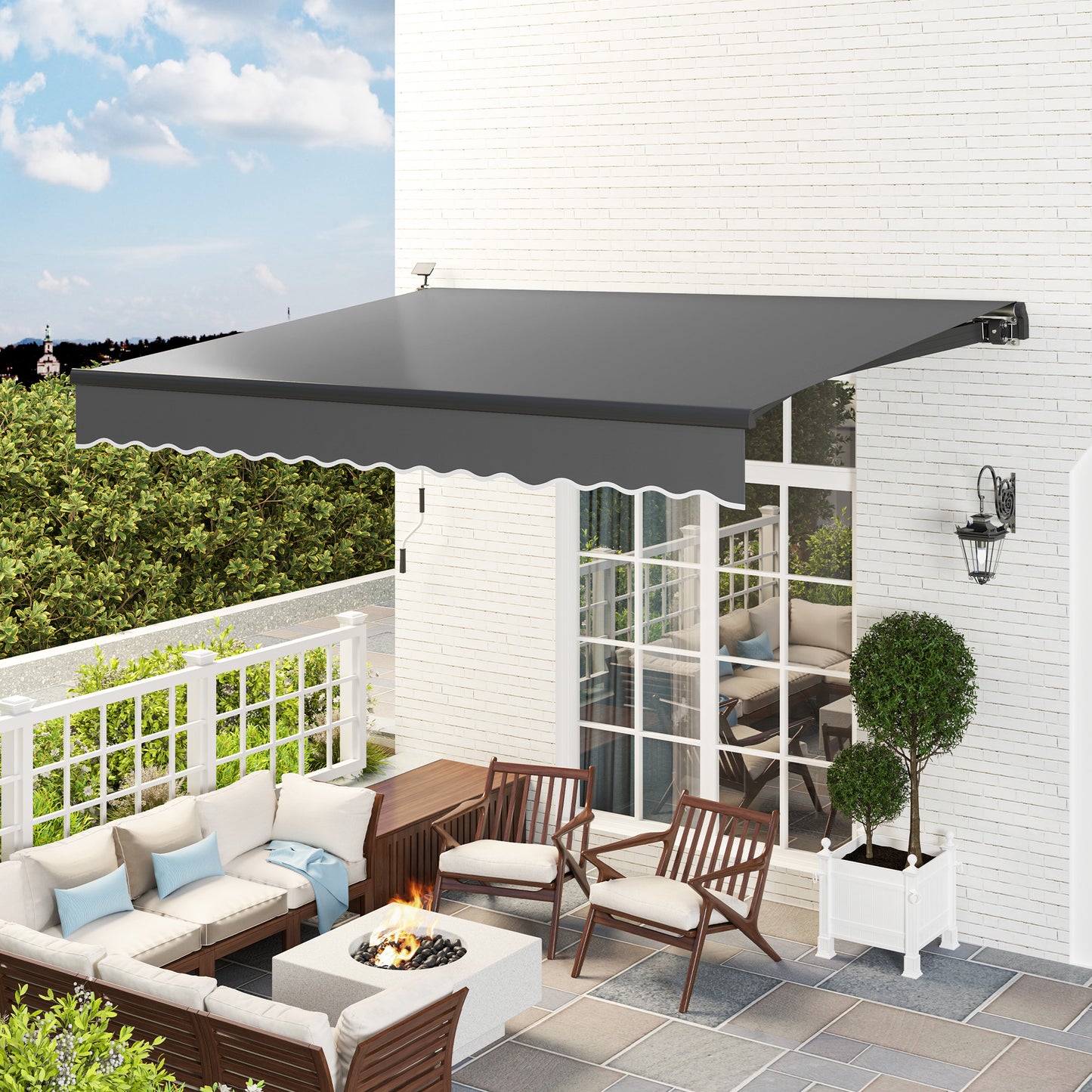 Outsunny Klemmmarkise mit Handkurbel Solar-Lichte Gelenkarmmarkise Markise Sonnenschutz UV 50+ 400 cm breit Grau