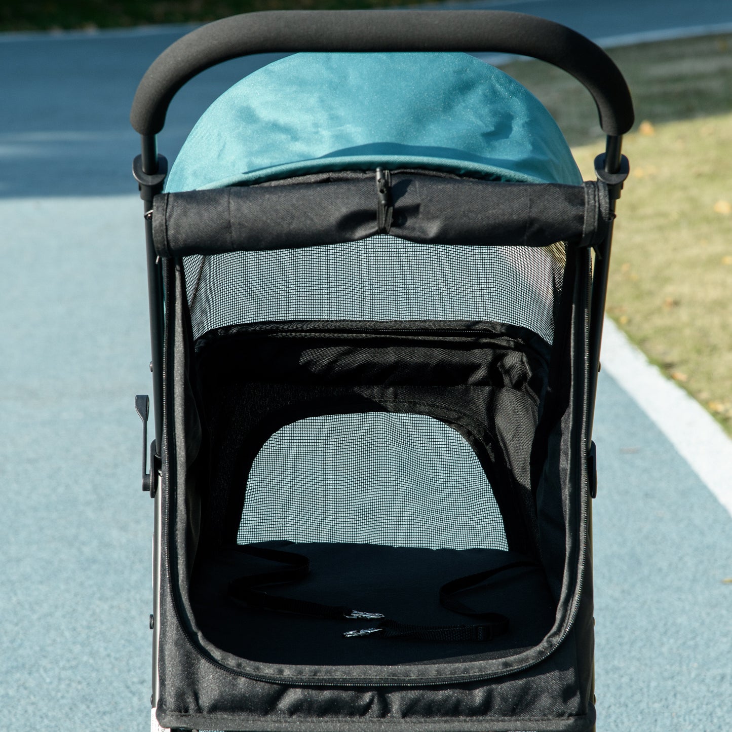 PawHut Haustierbuggy Hundebuggy bis 10kg klappbar Sicherheitsleine Handgriff Regenschutz Aufbewahrungskorb Blau + Schwarz