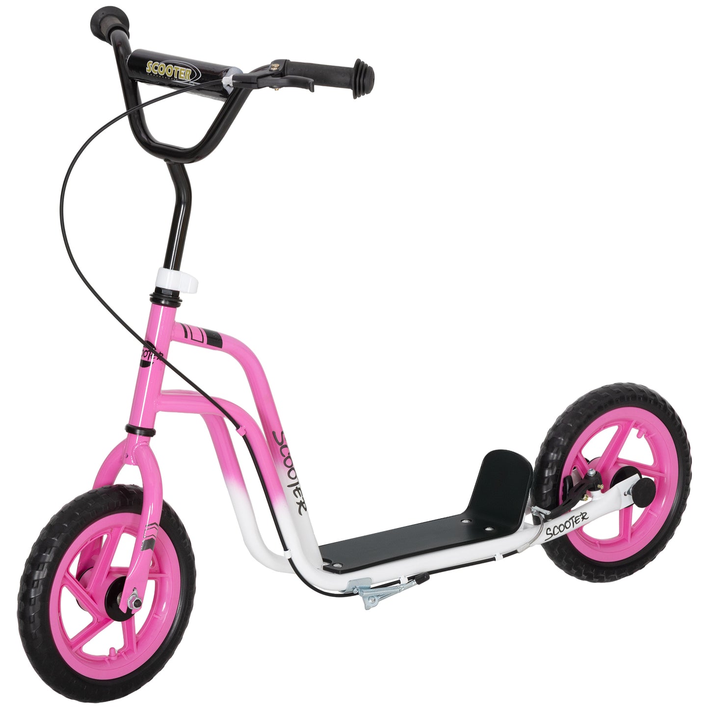 AIYAPLAY Kinderroller mit verstellbarem Lenker, große Räder, Parkständer, Handbremse, für Kinder im Alter von 5-12 Jahren, Rosa