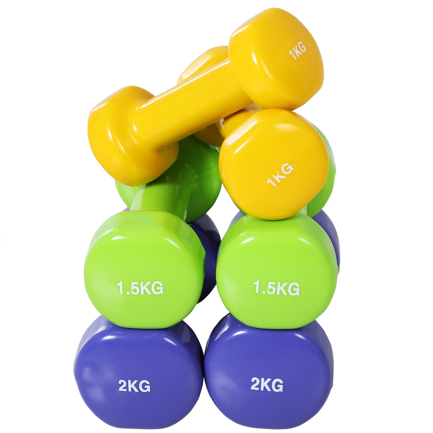 HOMCOM Hantelset 4 Hantelpaare mit Koffer 0,5 كجم/1 كجم/1,5 كجم/2 كجم Eisen+Kunststoff Rot Gelb Grün Lila