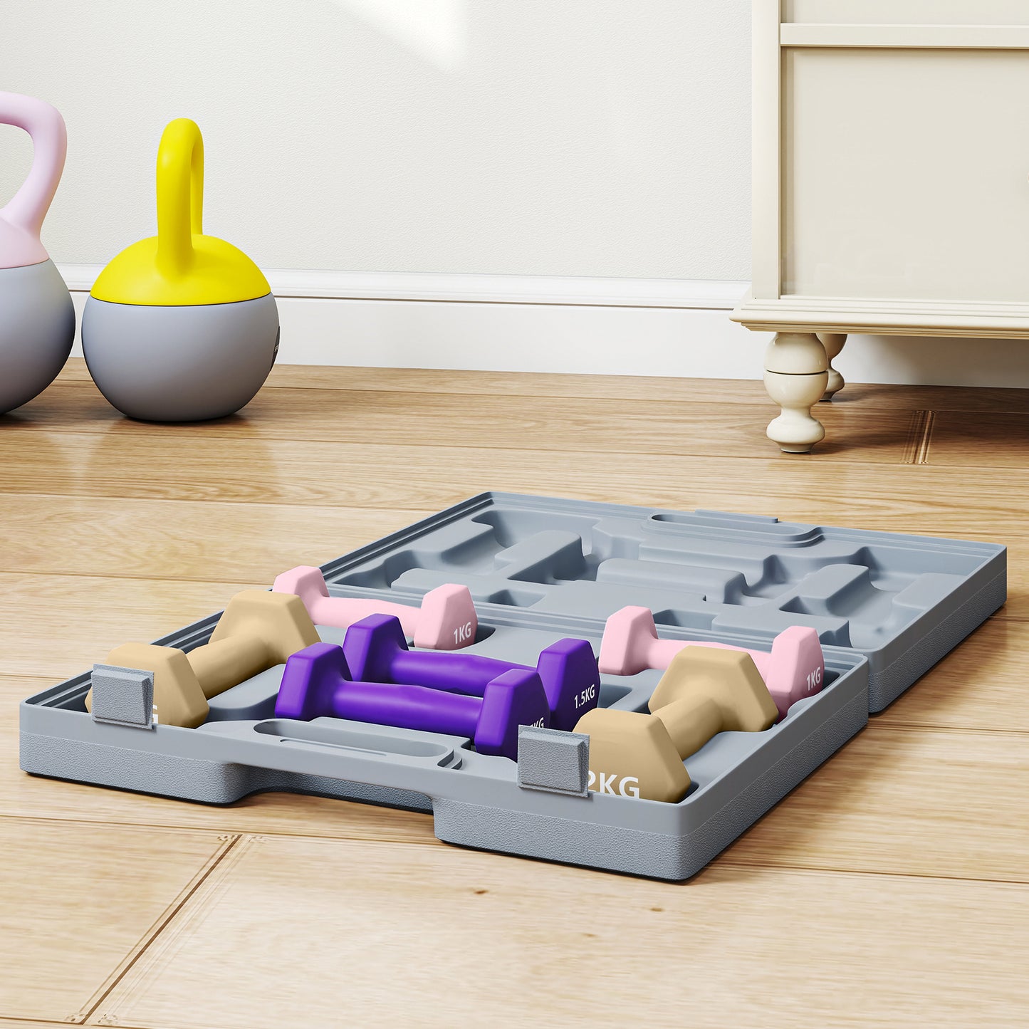 SPORTNOW Hantelset, 6er Set Hanteln mit Gewichten, Kurzhantelset aus Stahl, 1kg, 1,5kg, 2kg