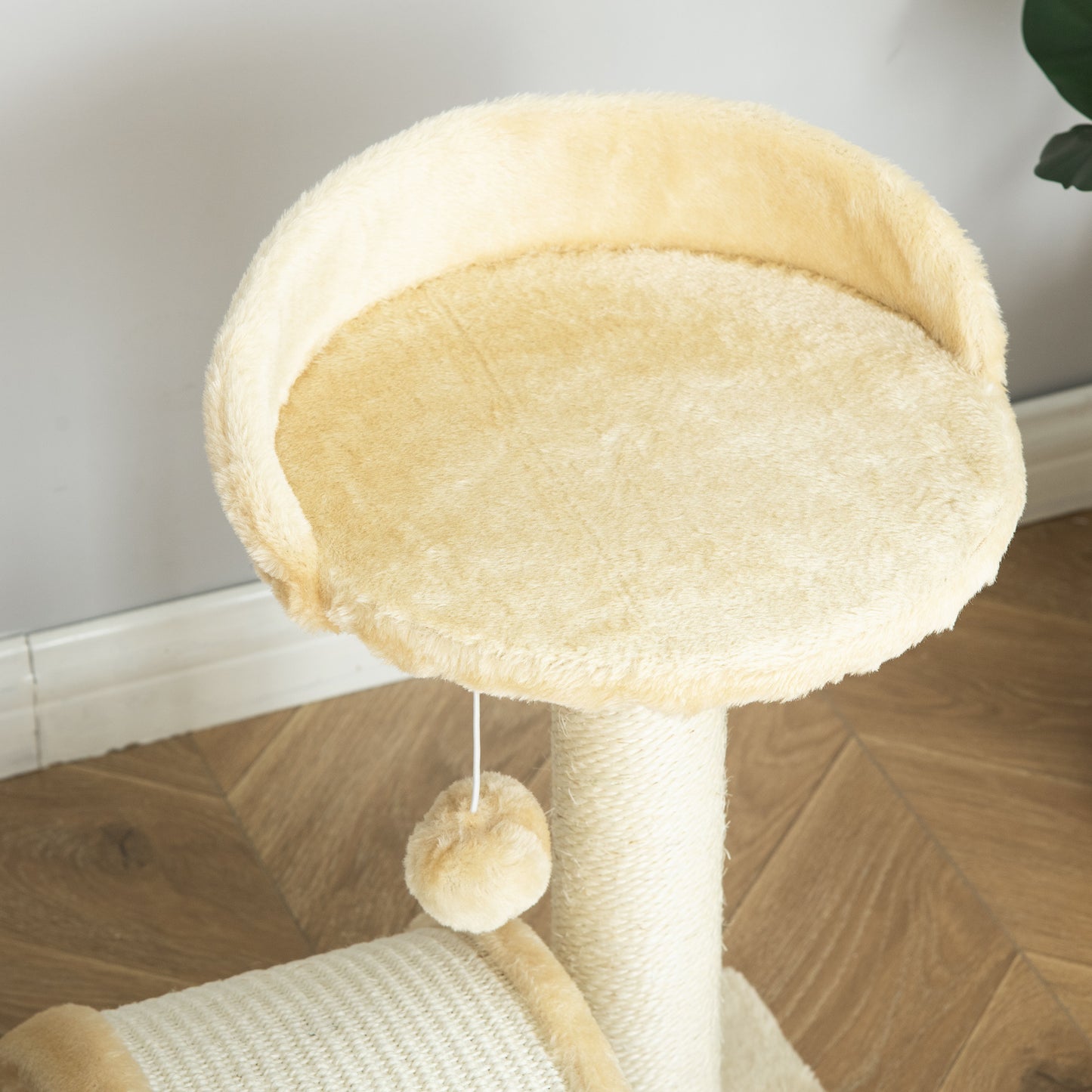 PawHut Kratzbaum Katzenbaum mit Spielbällen Katzenkratzbaum Sisalseil-Kratzstangen Beige 35,5 x 37 x 46 cm