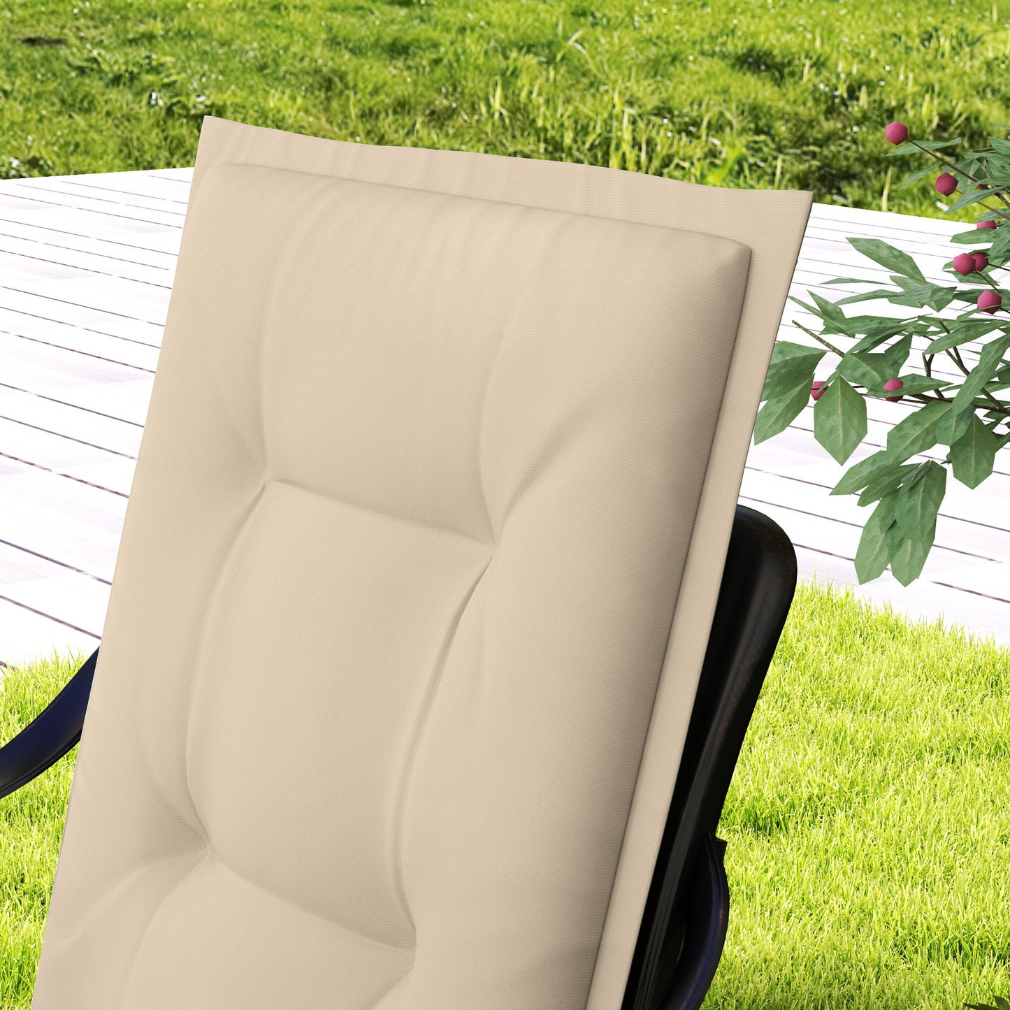 Outsunny 4er Set Sitzkissen 108 x 50 x 5 cm Stuhlkissen mit Bändern, Outdoor Indoor Sitzauflage Beige