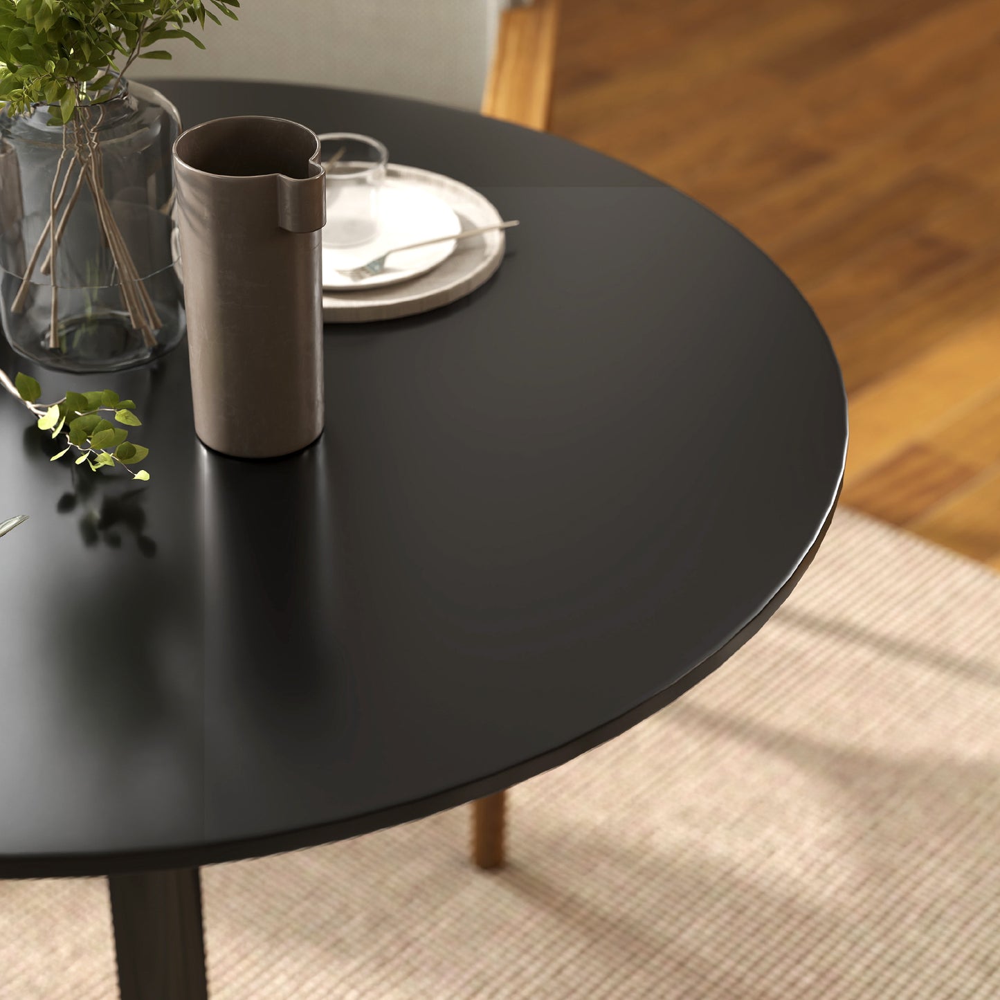 HOMCOM Esstisch für 2 Personen, runde Tischplatte Ø80 cm, MDF und Stahl, rutschfest, Schwarz, 75H cm