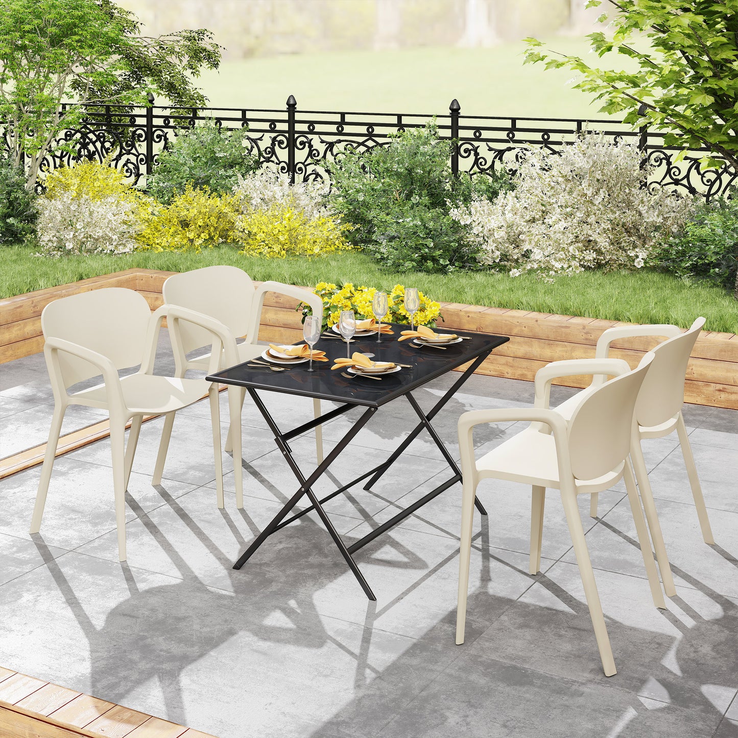 Outsunny Gartenstuhl 4er Set wetterfest Gartenstühle aus Kunststoff Stapelstuhl mit Armlehne Rückenlehne bis 120 kg belastbar