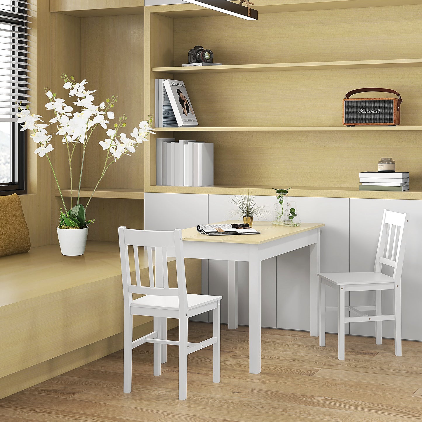 HOMCOM 2er-Set Esszimmerstühle Küchenstühle Stühle, Massivholz, 41 cm x 46,5 cm x 85,5 cm, Weiß