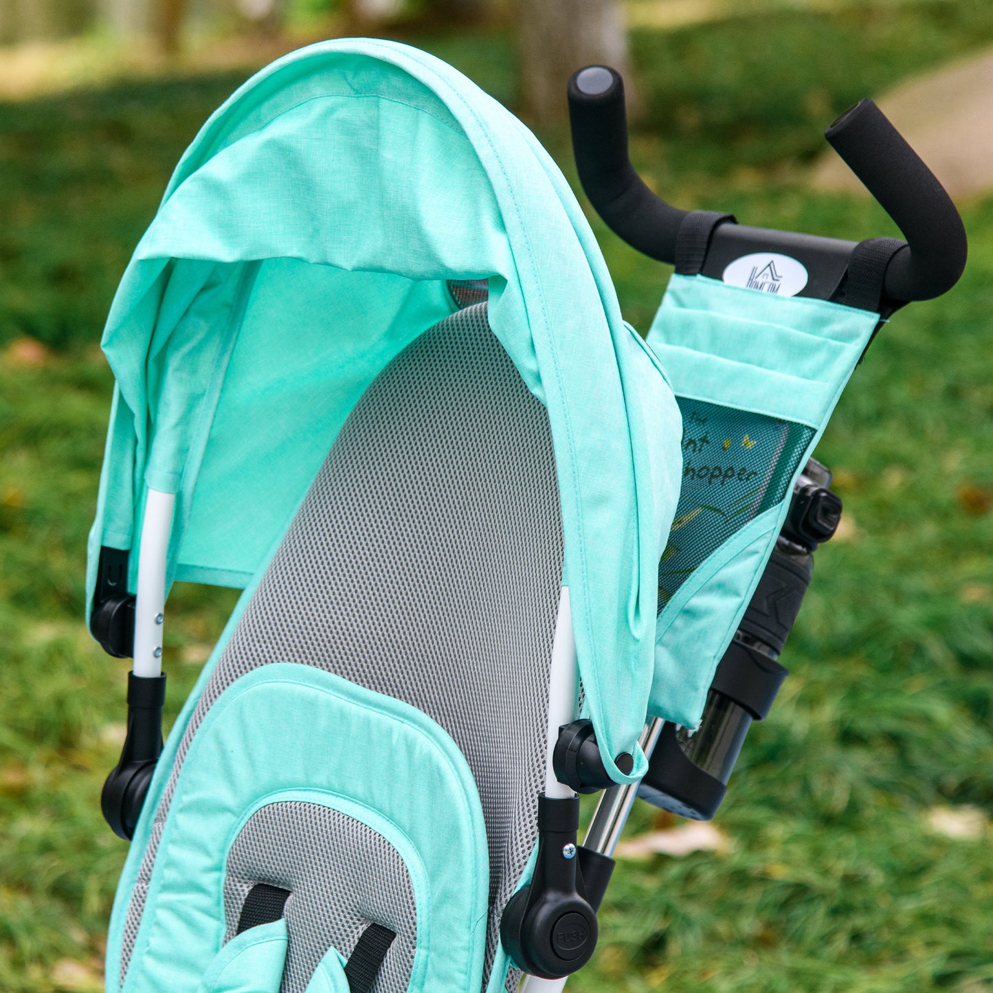 HOMCOM Kinder-Dreirad, Kinderfahrrad, Rückenkorb, Becherhalter, Sonnendach, Metall, Grün