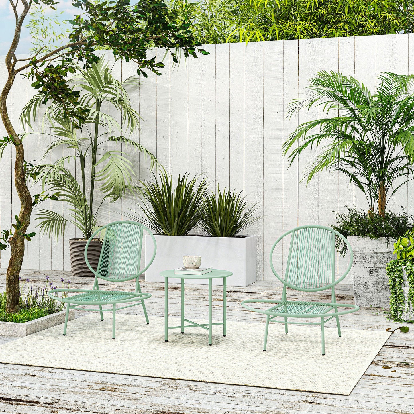 Outsunny Bistro-Set 3-teilig aus Polyrattan Wetterfest Gartenmöbel Set mit Bistrotisch Muschelförmige Gartenstühlen Grün