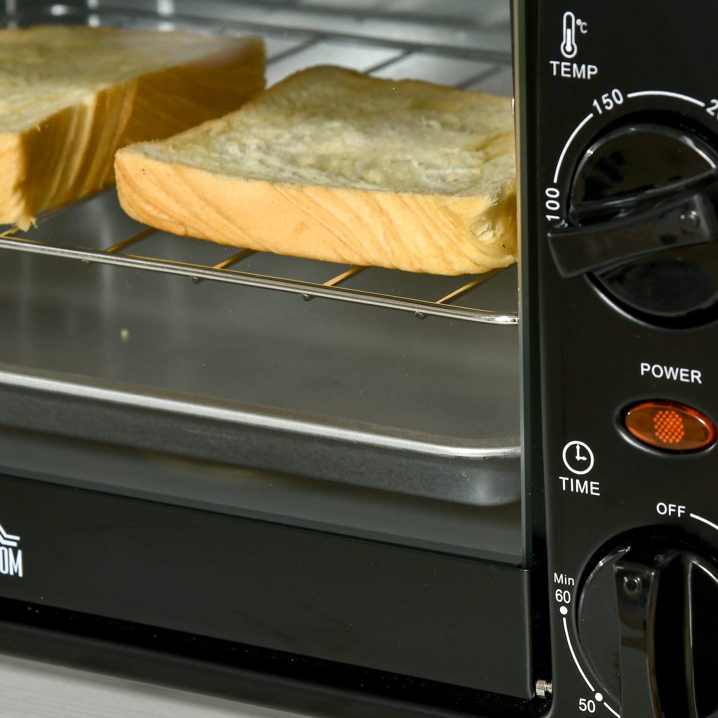 HOMCOM Mini-Ofen Toasterofen, 1 Backblech, 1 Grilrost, 10 L Kapazität, Timer-Funktion, 36.5 cm x 26 cm x 22 cm, Schwarz