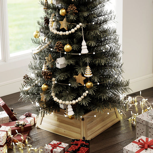 HOMCOM Weihnachtsbaumrock 65 x 65 cm Weihnachtsbaum Kragen aus Tannenholz Naturholz