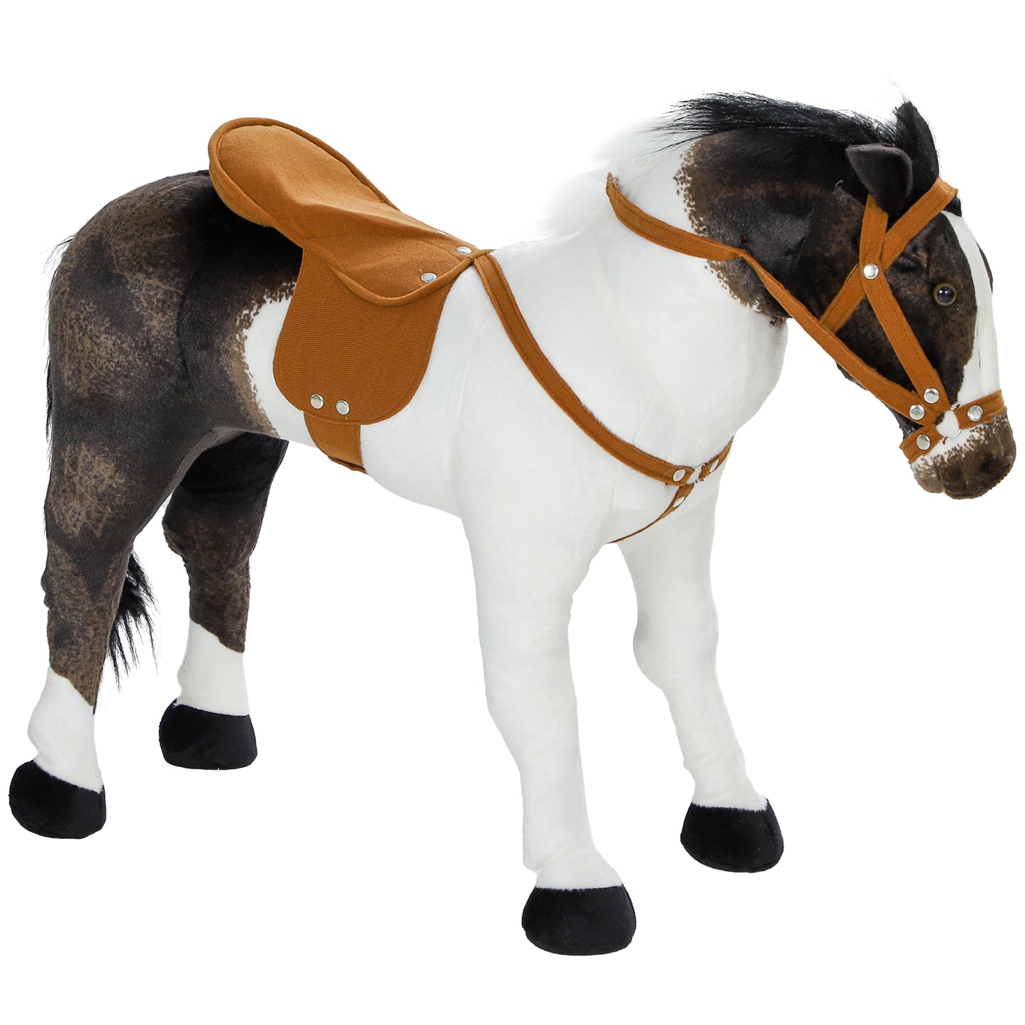 AIYAPLAY Schaukelpferd mit Soundeffekten, weiches Fell, für 3-8 Jahre, 85 x 28 x 60 cm, Braun/Cremeweiß