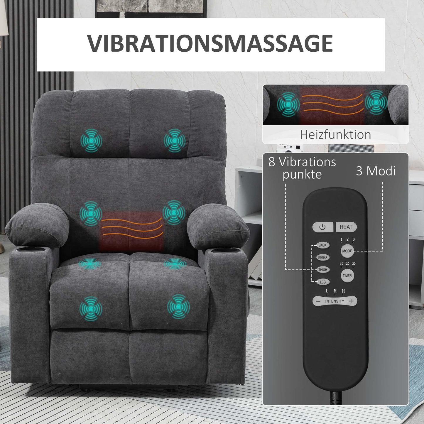 HOMCOM Aufstehhilfe Seniorensessel, Liegefunktion,inkl. Fernbedienung، 144 سم × 91 سم × 88 سم، دونكلجراو