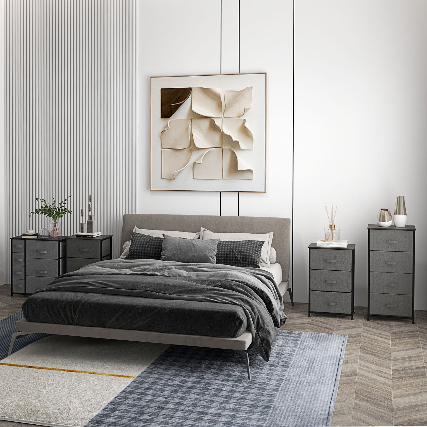 HOMCOM Kommode mit 7 faltbaren Stoffschubladen, Vlies, Metallgestell, 63,5 x 30 x 71 cm, Dunkelgrau