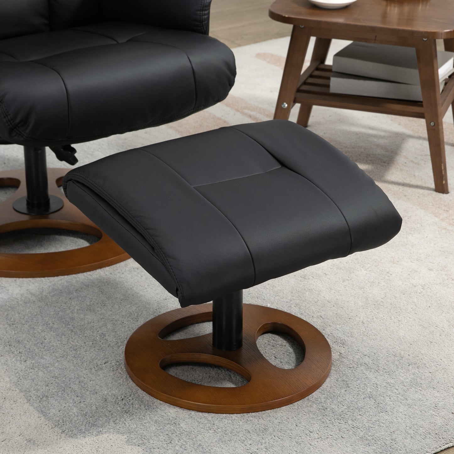 HOMCOM Relaxsessel mit Ottomane, Sessel mit Fußhocker, verstellbare Rückenlehne, 77 cm x 89 cm x 110 cm, Schwarz
