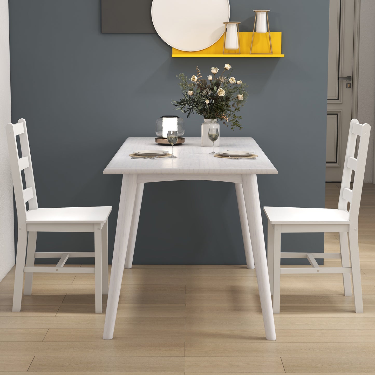 HOMCOM Esszimmerstühle 2er Set Holz Küchenstuhl mit Leistenrücklehne، Rutschfest 41,5 x 46 x 90 سم فايس