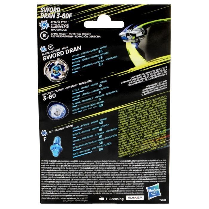 Beyblade X, Starter Pack Sword Dran 3-60F with attack type right-spin competition top and launcher, for ages 8 and up