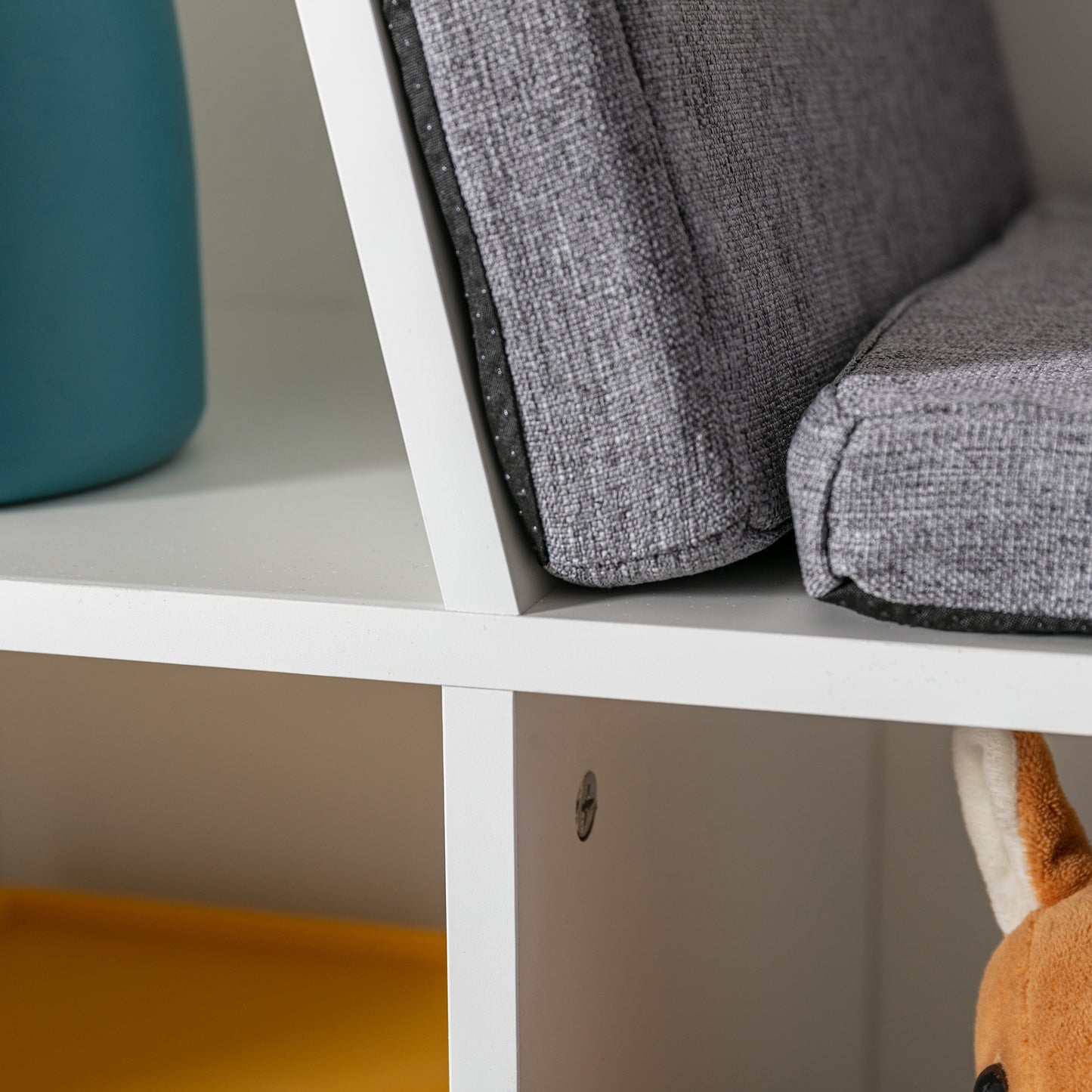 HOMCOM 2-in-1 Kinderregal Regal + Sitzbank inkl. Polster 103 cm × 30 cm × 62 cm Weiß + Grau