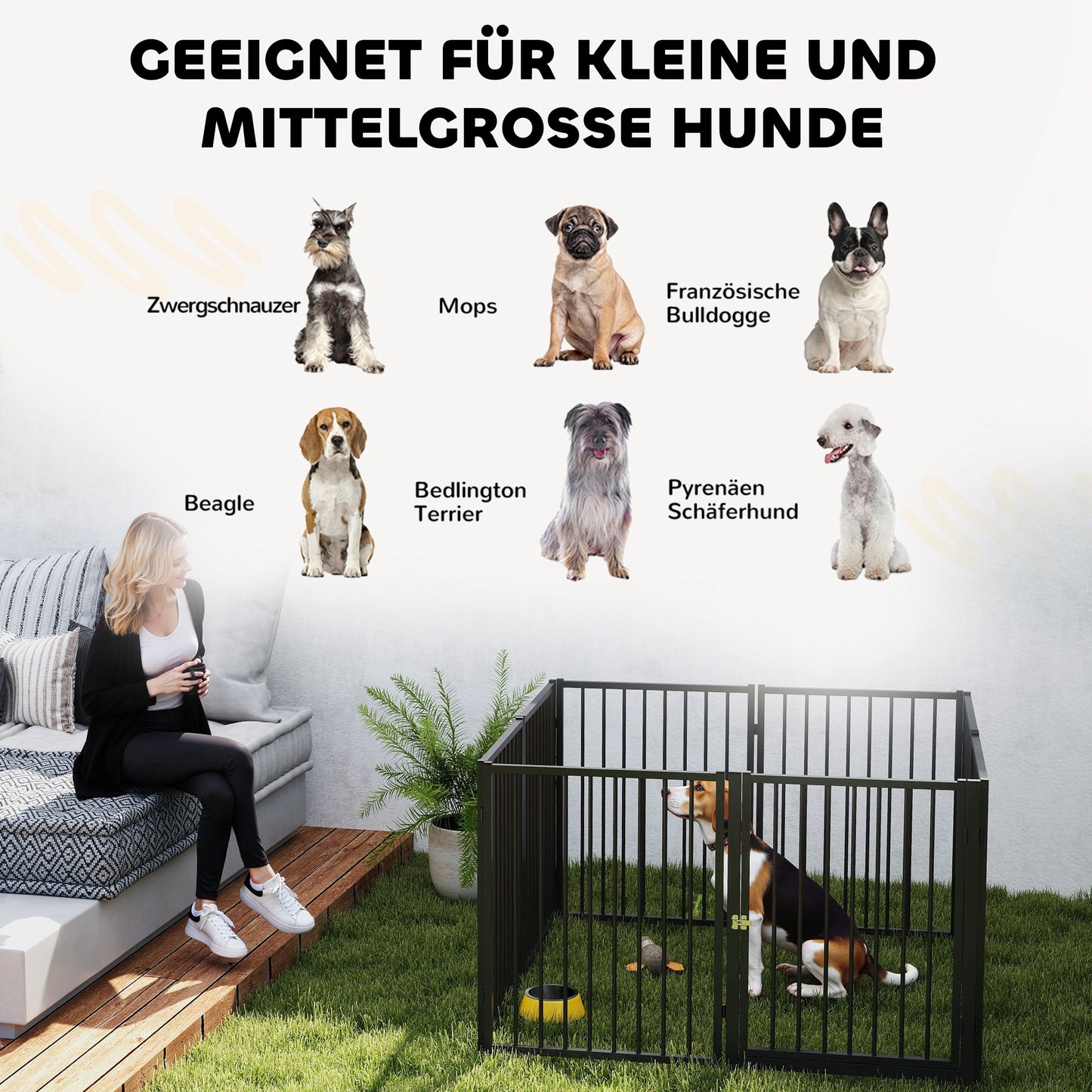 PawHut Welpenauslauf، Hundeauslauf، Welpengehege، 8 Paneele mit Tür، faltbarer and tragbarer Hundezaun، Stahl، Schwarz