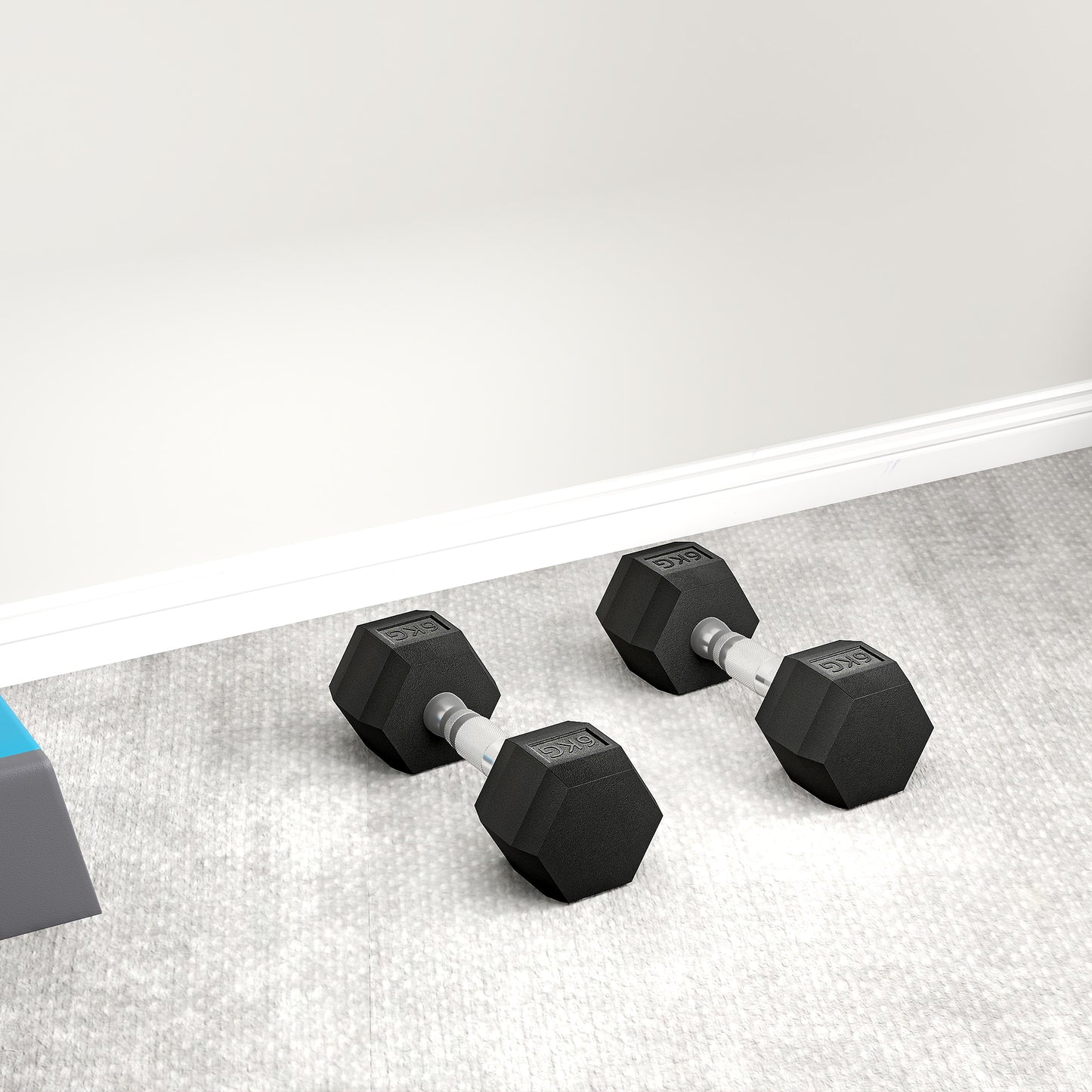 HOMCOM Hexagon Hanteln, 2er Set Hanteln mit gerändeltem Griff, Kurzhantelset aus Gusseisen, 2 x 6 kg, Kurzhanteln für Männer Frauen, Zuhause, Fitnessstudio, Krafttraining
